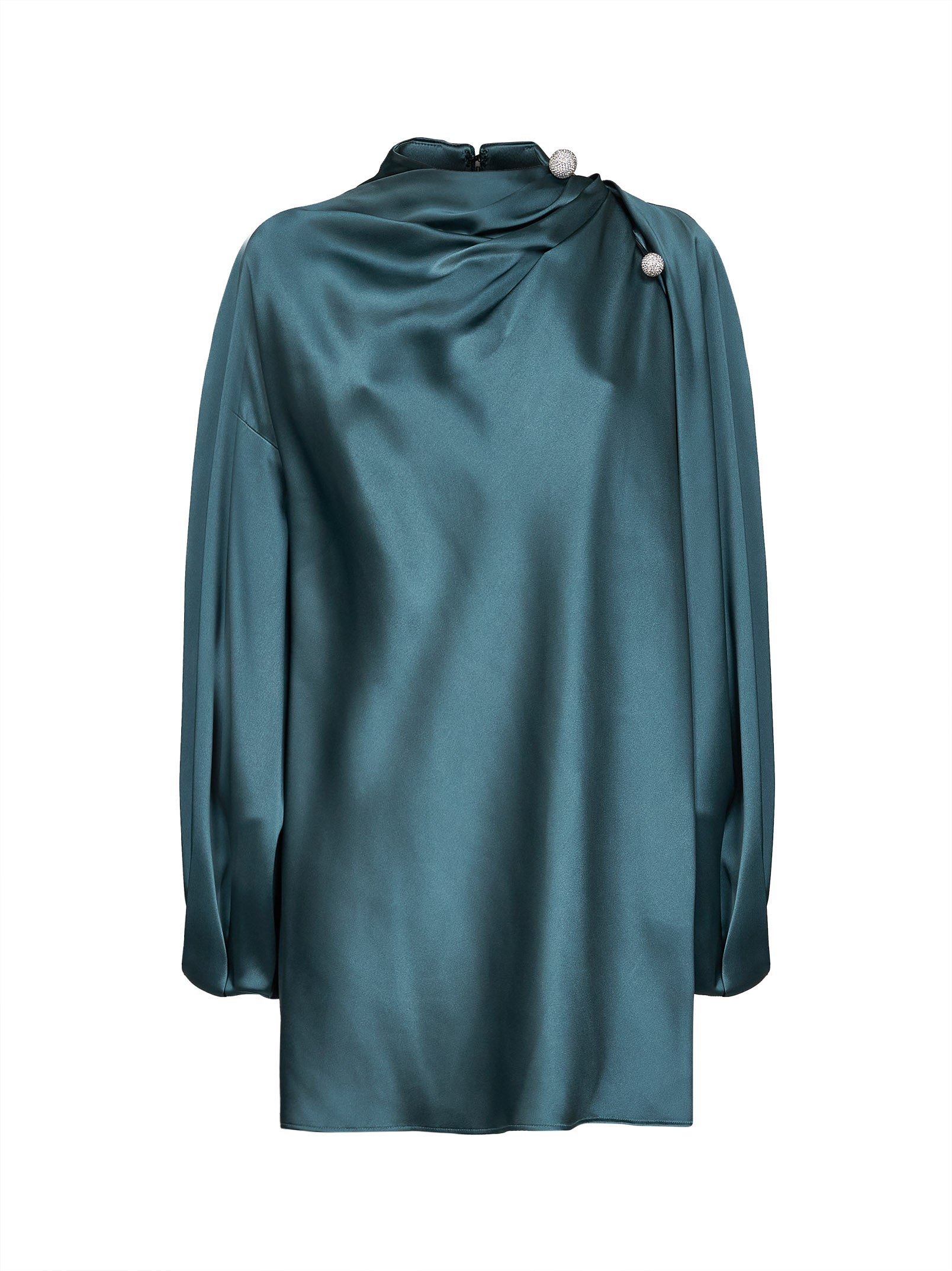 Giuseppe Di Morabito Women Teal Satin Mini Dress With Jeweled Detail GIUSEPPE DI MORABITO
