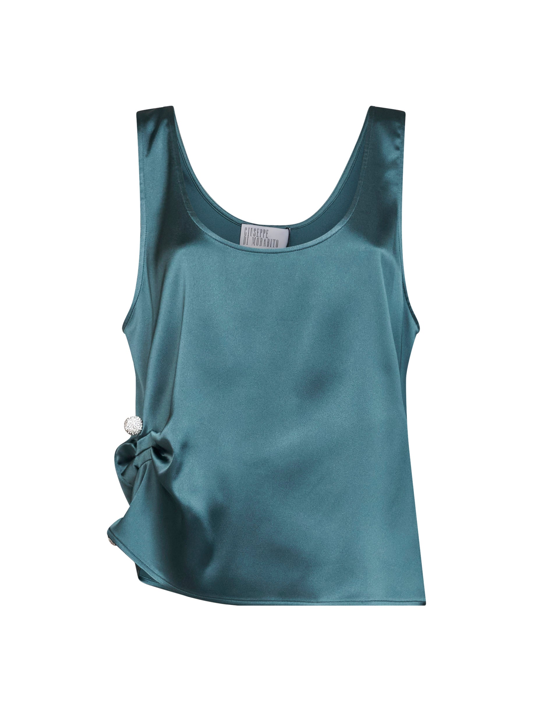 Giuseppe Di Morabito Women Oil Green Satin Draped Top GIUSEPPE DI MORABITO