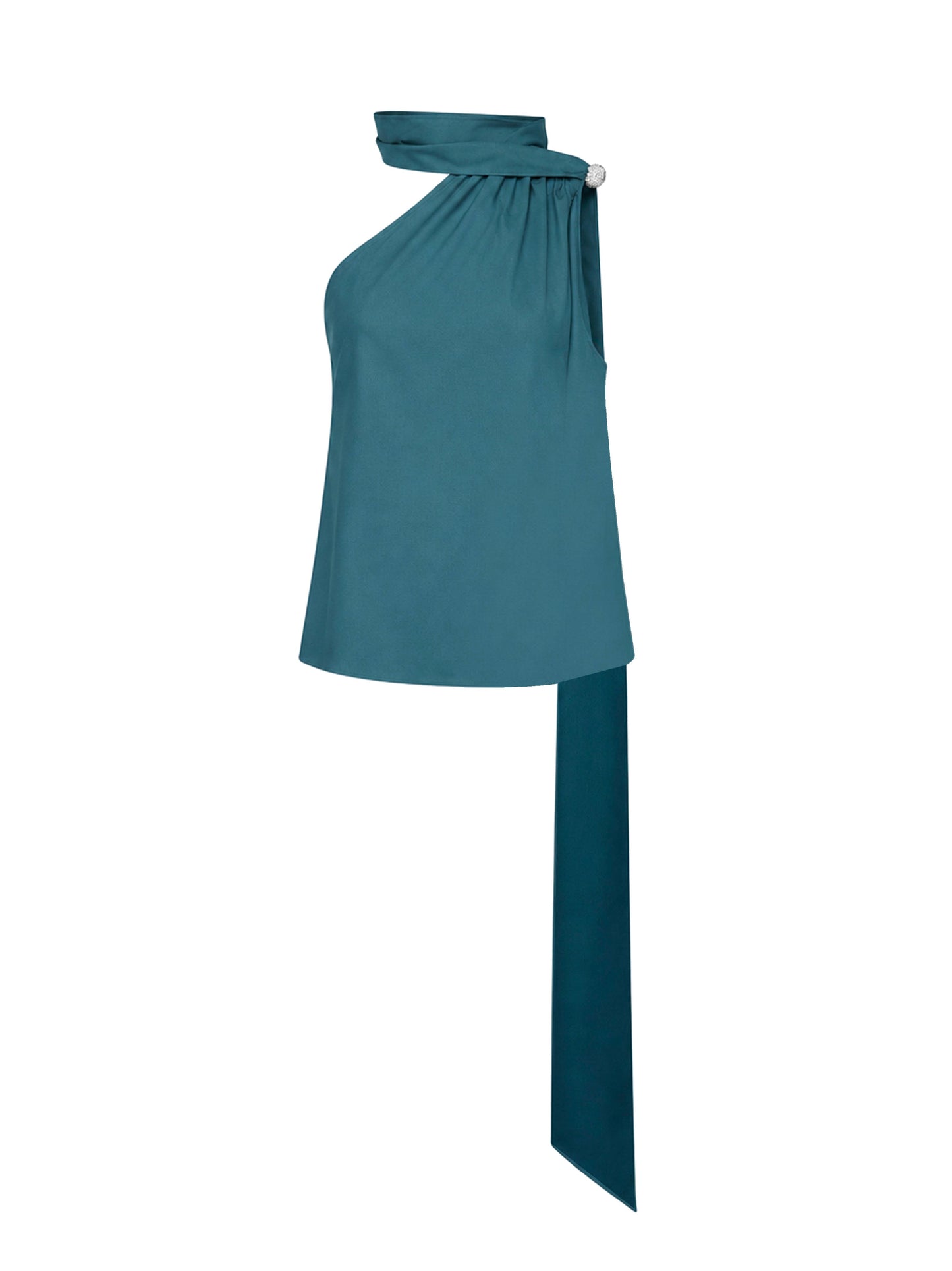 Giuseppe Di Morabito Women Teal Blue Virgin Wool One-Shoulder Top With Jeweled Detail GIUSEPPE DI MORABITO