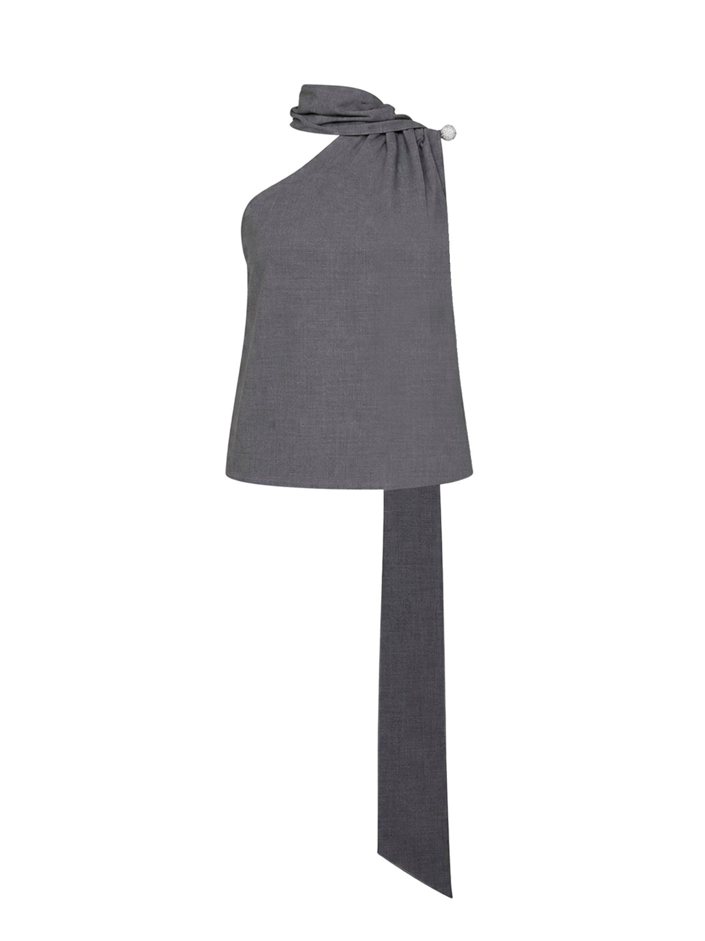 Giuseppe Di Morabito Women Dark Grey Virgin Wool One-Shoulder Top With Jeweled Detail GIUSEPPE DI MORABITO