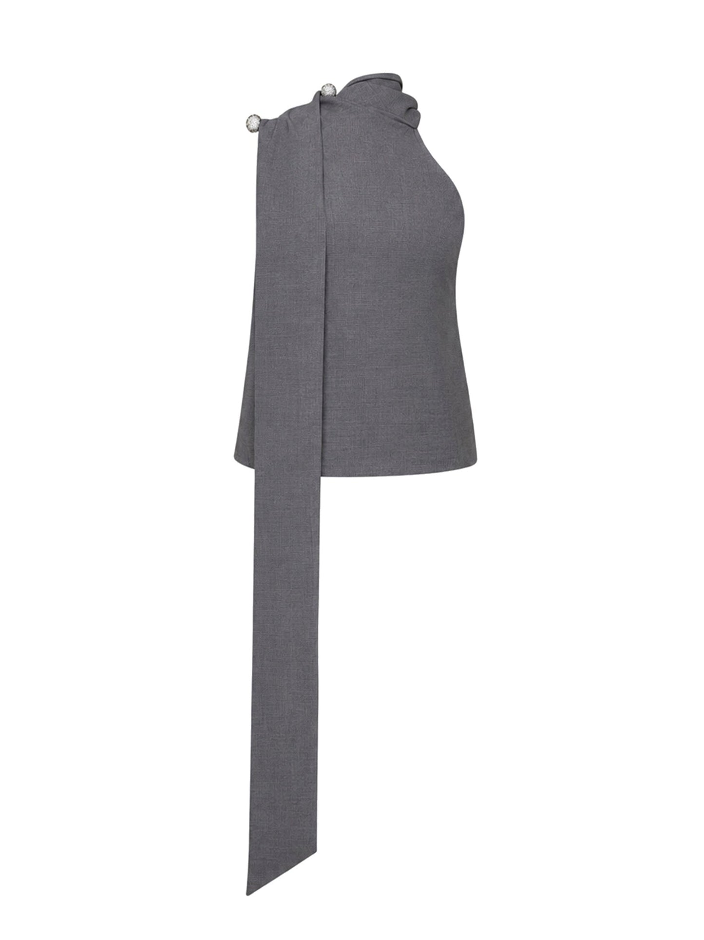 Giuseppe Di Morabito Women Dark Grey Virgin Wool One-Shoulder Top With Jeweled Detail GIUSEPPE DI MORABITO