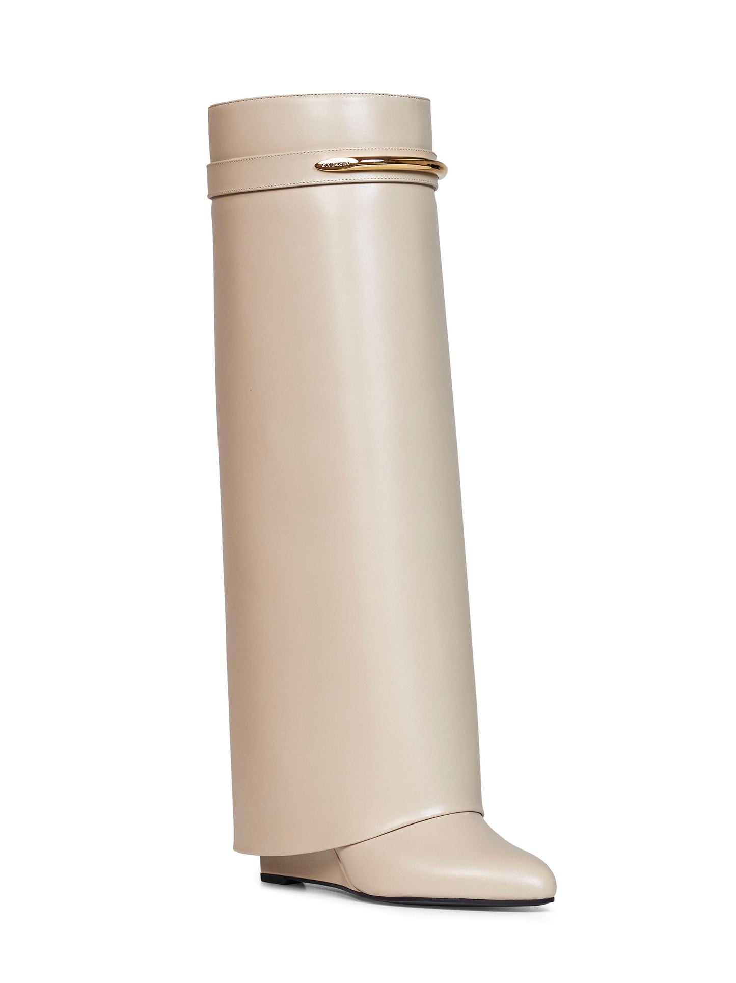 Givenchy Women Beige Leather Shark Pinch Knee-High Boots GIVENCHY