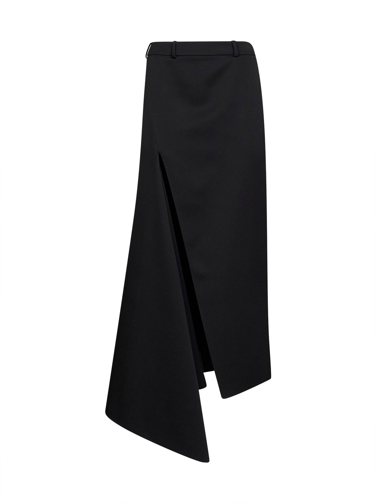 Givenchy Women Black Grain De Poudre Wool Asymmetric Maxi Skirt With Slit GIVENCHY