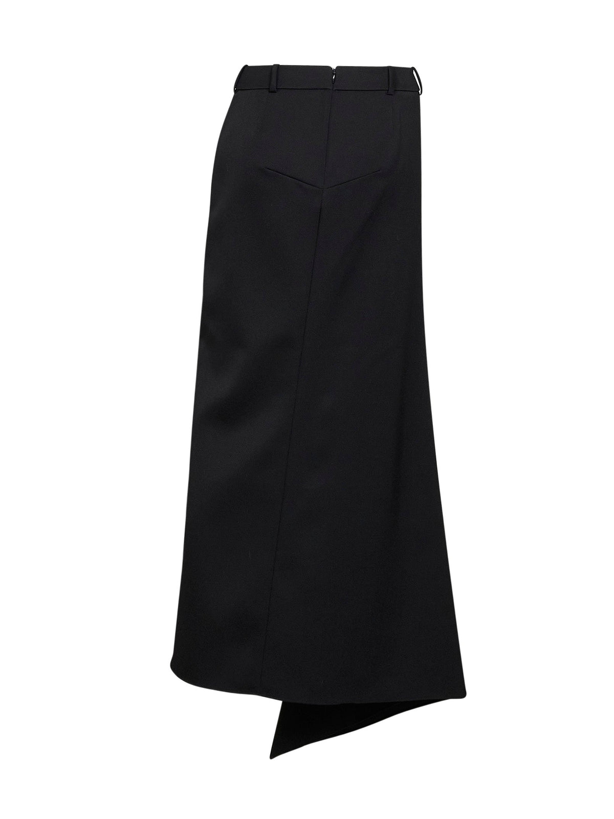 Givenchy Women Black Grain De Poudre Wool Asymmetric Maxi Skirt With Slit GIVENCHY