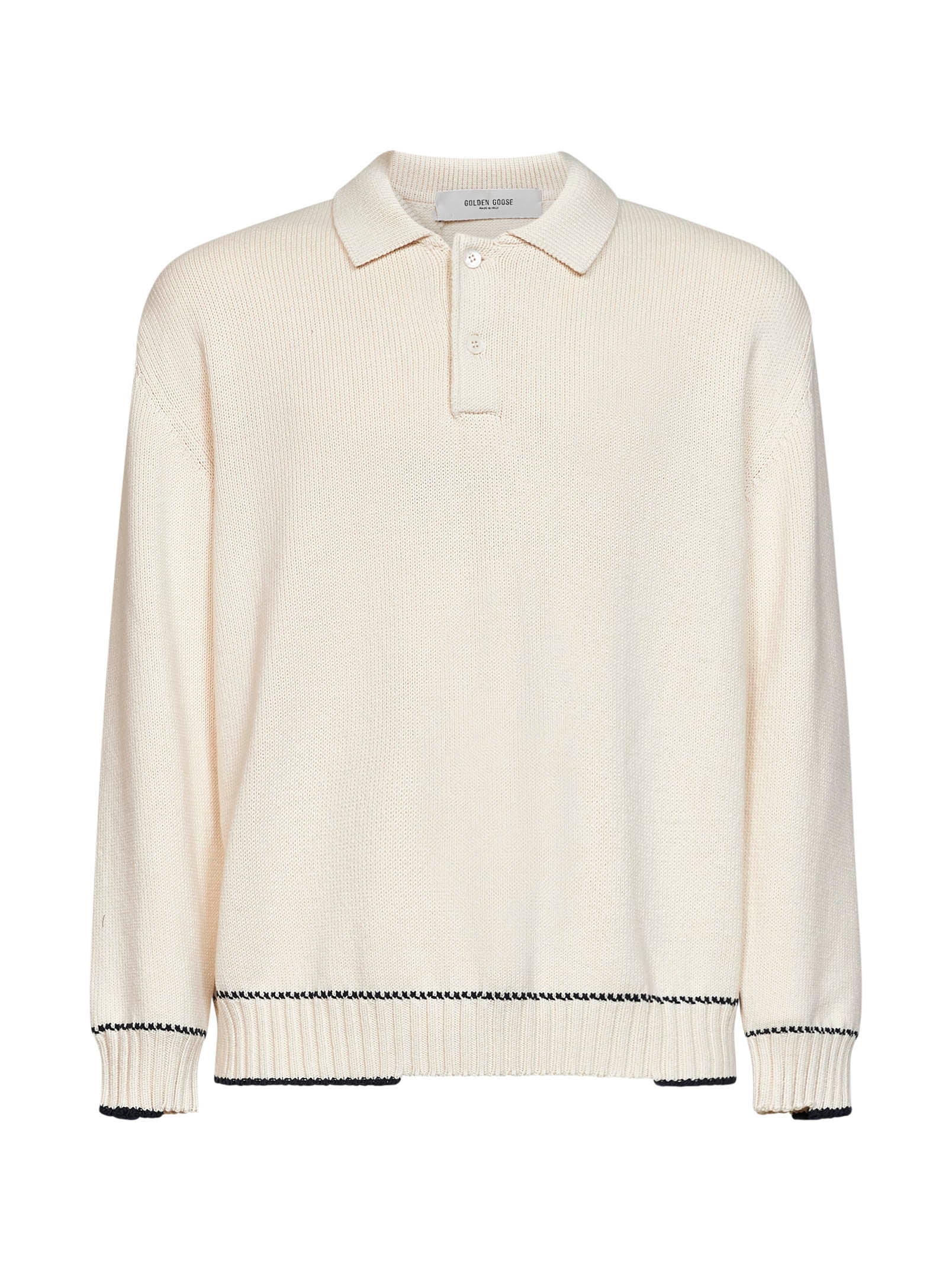 Golden Goose Men White Cotton Knit Polo Shirt With Print GOLDEN GOOSE
