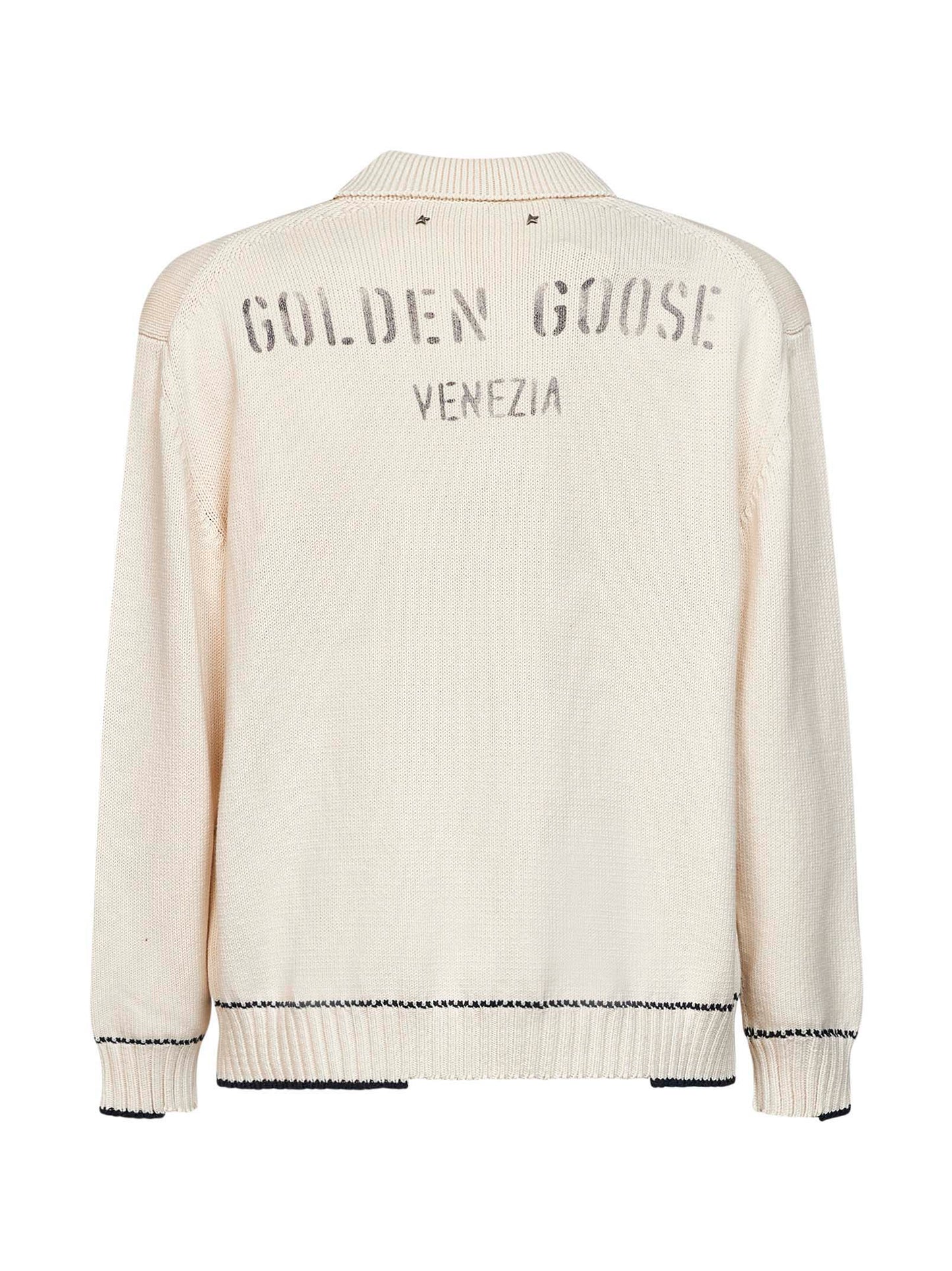 Golden Goose Men White Cotton Knit Polo Shirt With Print GOLDEN GOOSE
