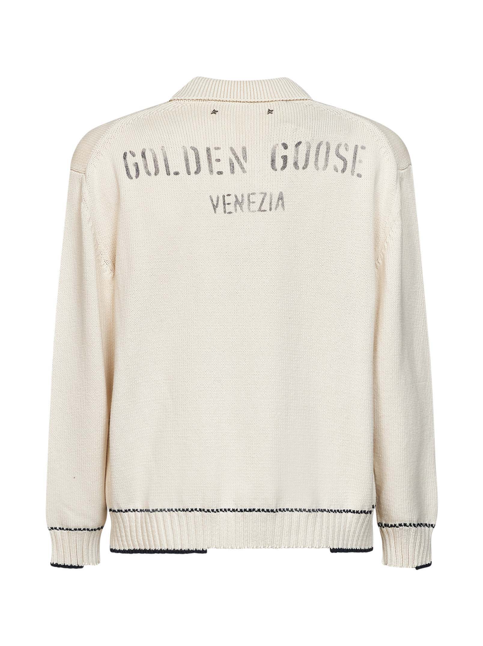 Golden Goose Men White Cotton Knit Polo Shirt With Print GOLDEN GOOSE