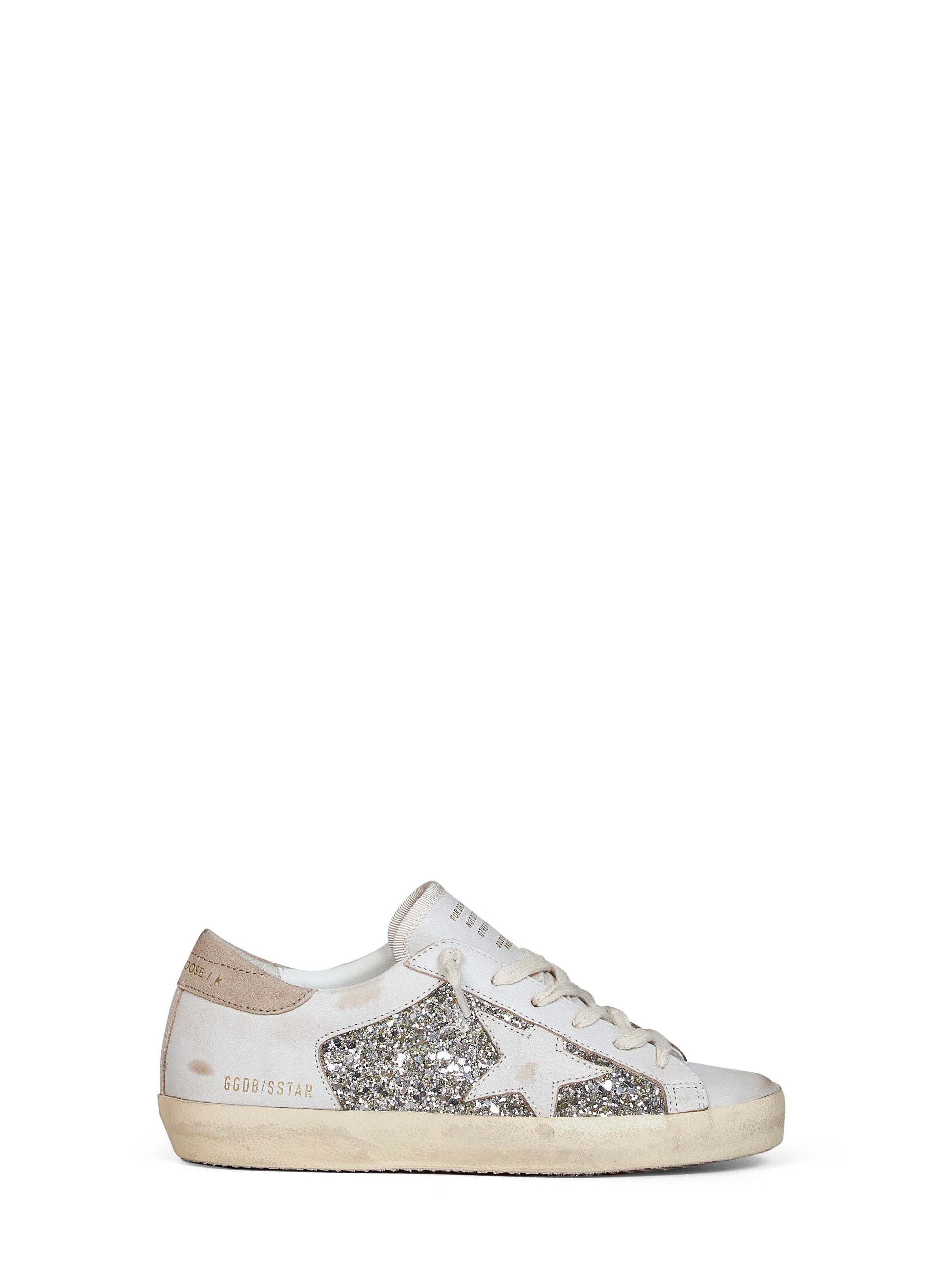 Golden Goose Women White Leather And Platinum Glitter Super-Star Sneakers GOLDEN GOOSE