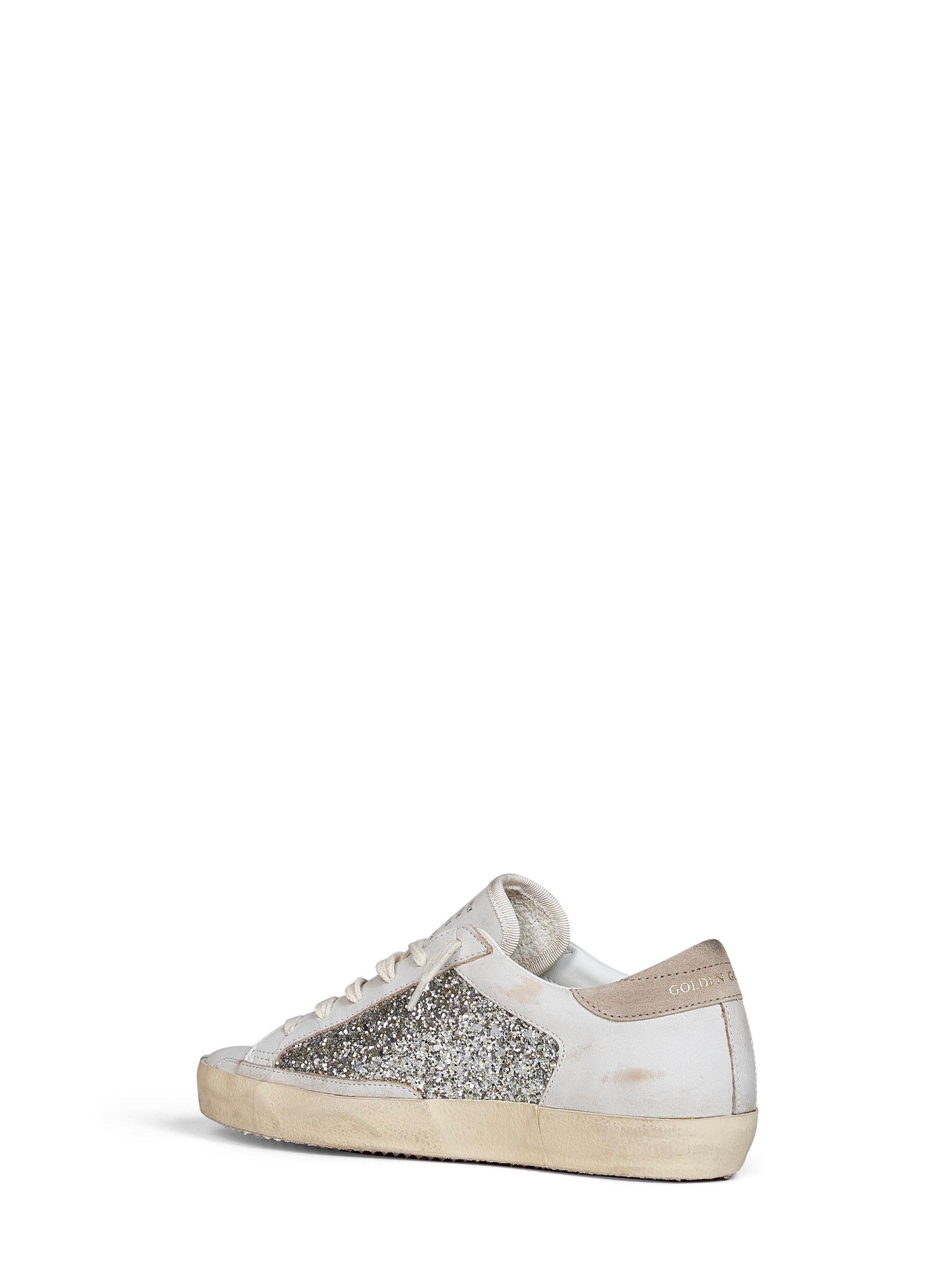 Golden Goose Women White Leather And Platinum Glitter Super-Star Sneakers GOLDEN GOOSE