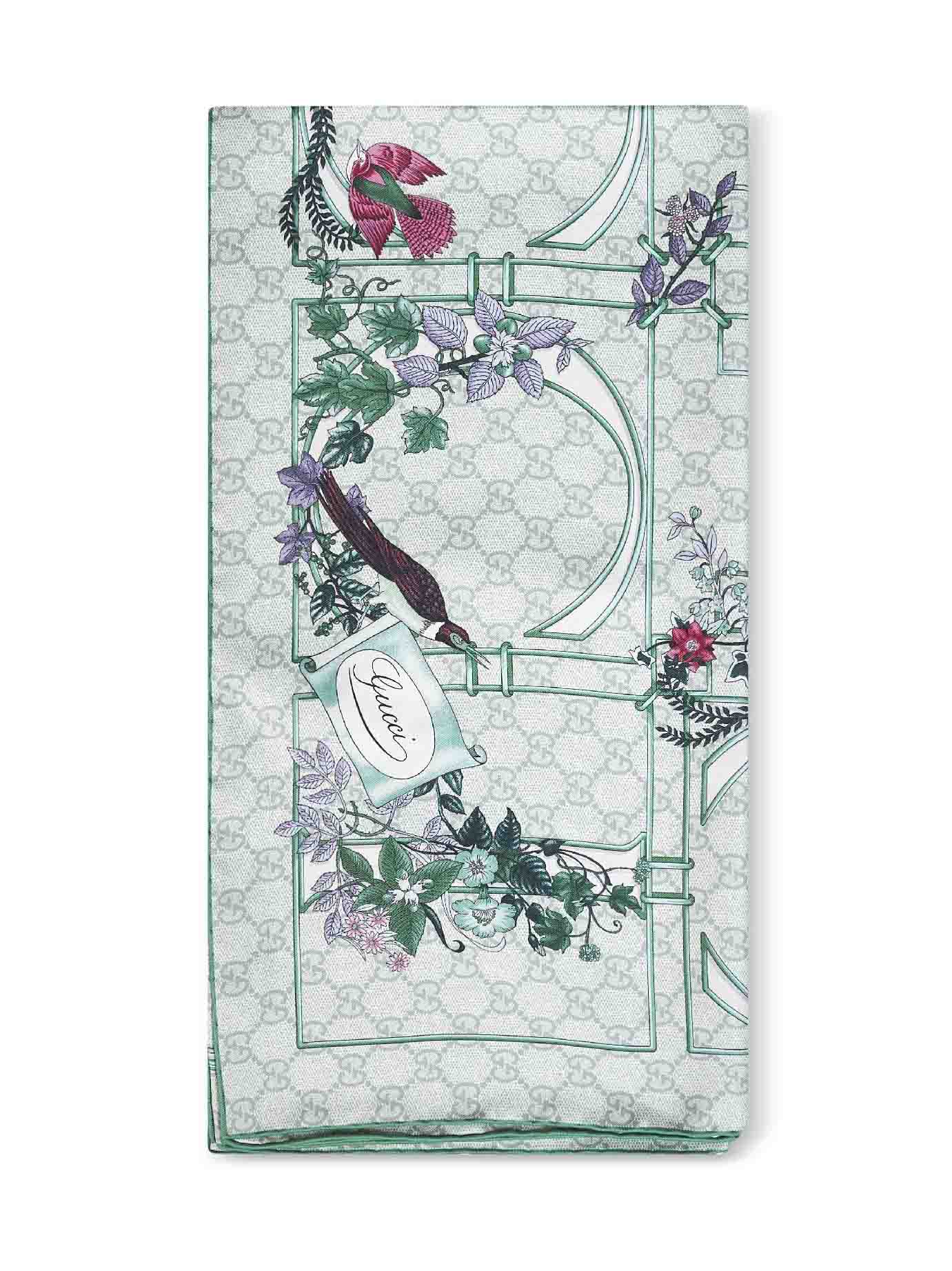 Gucci Women Green Printed Silk Twill Scarf GUCCI