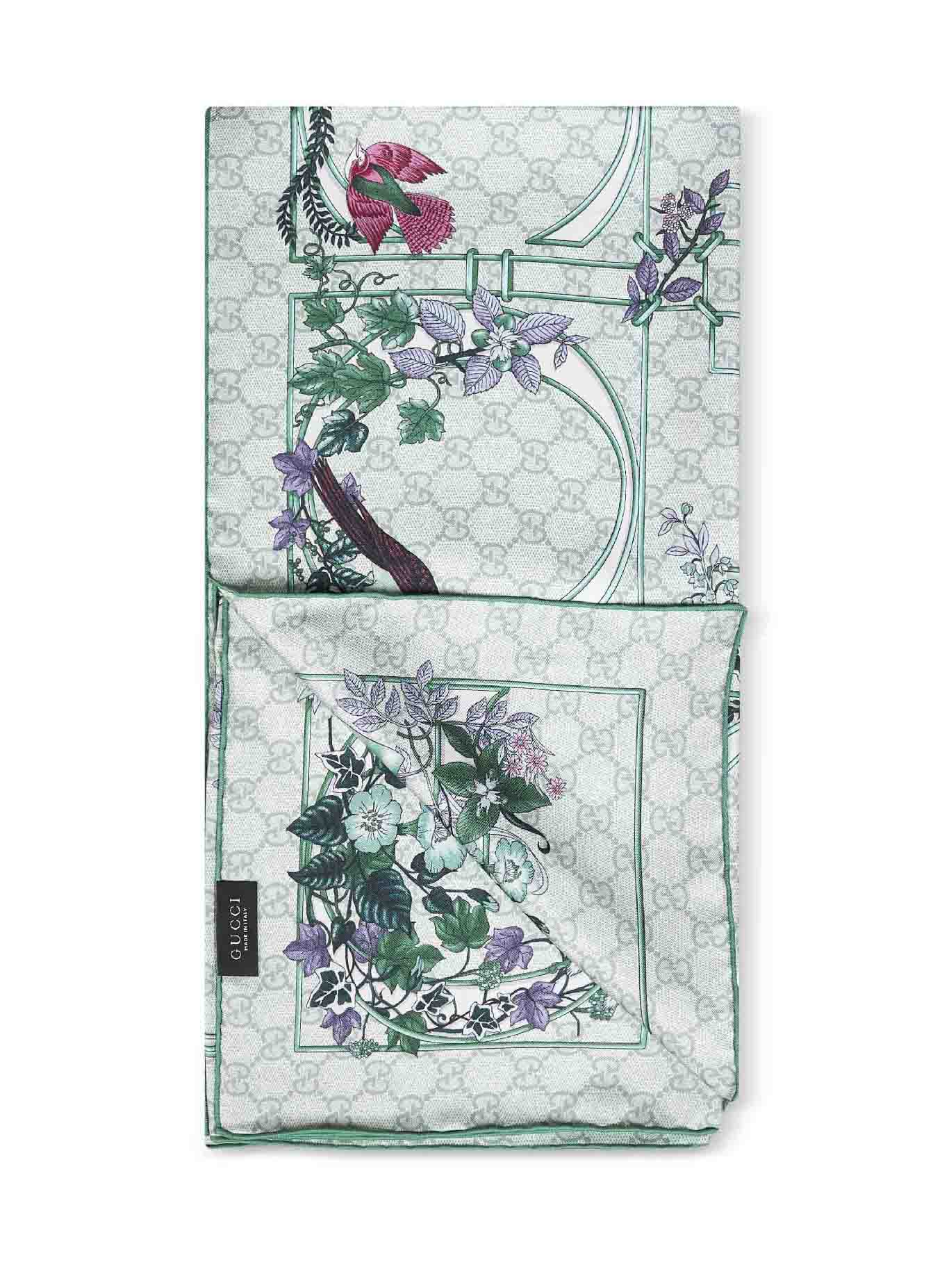 Gucci Women Green Printed Silk Twill Scarf GUCCI