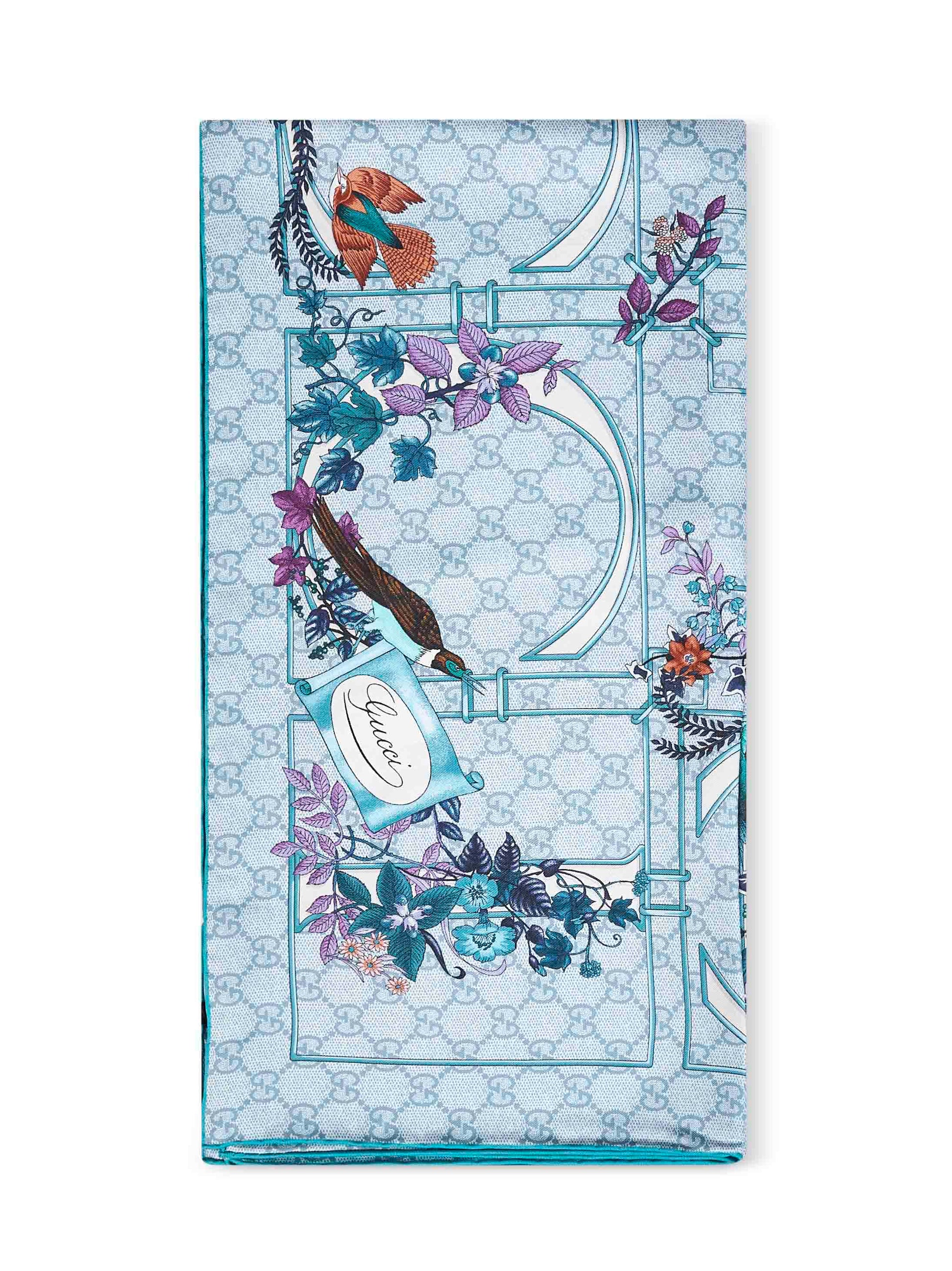 Gucci Women Light Blue Printed Silk Twill Scarf<Br/> GUCCI