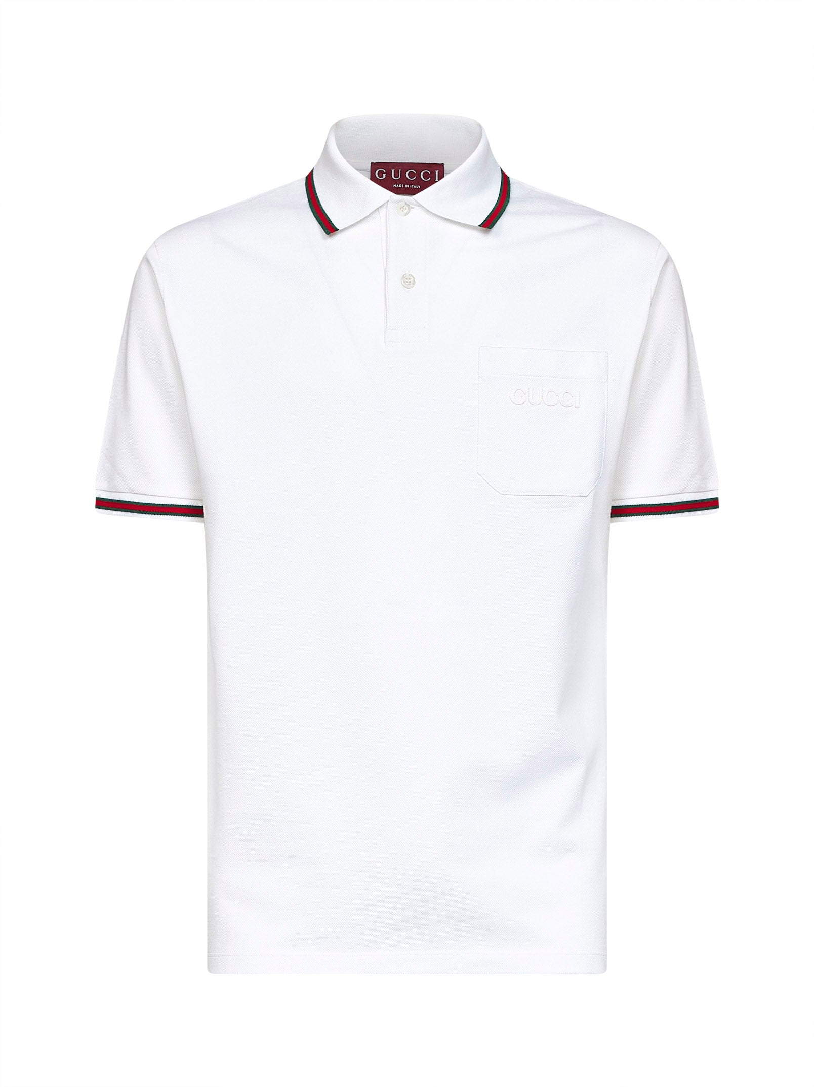 Gucci Men White Stretch Cotton Piqué Embroidered Polo Shirt GUCCI