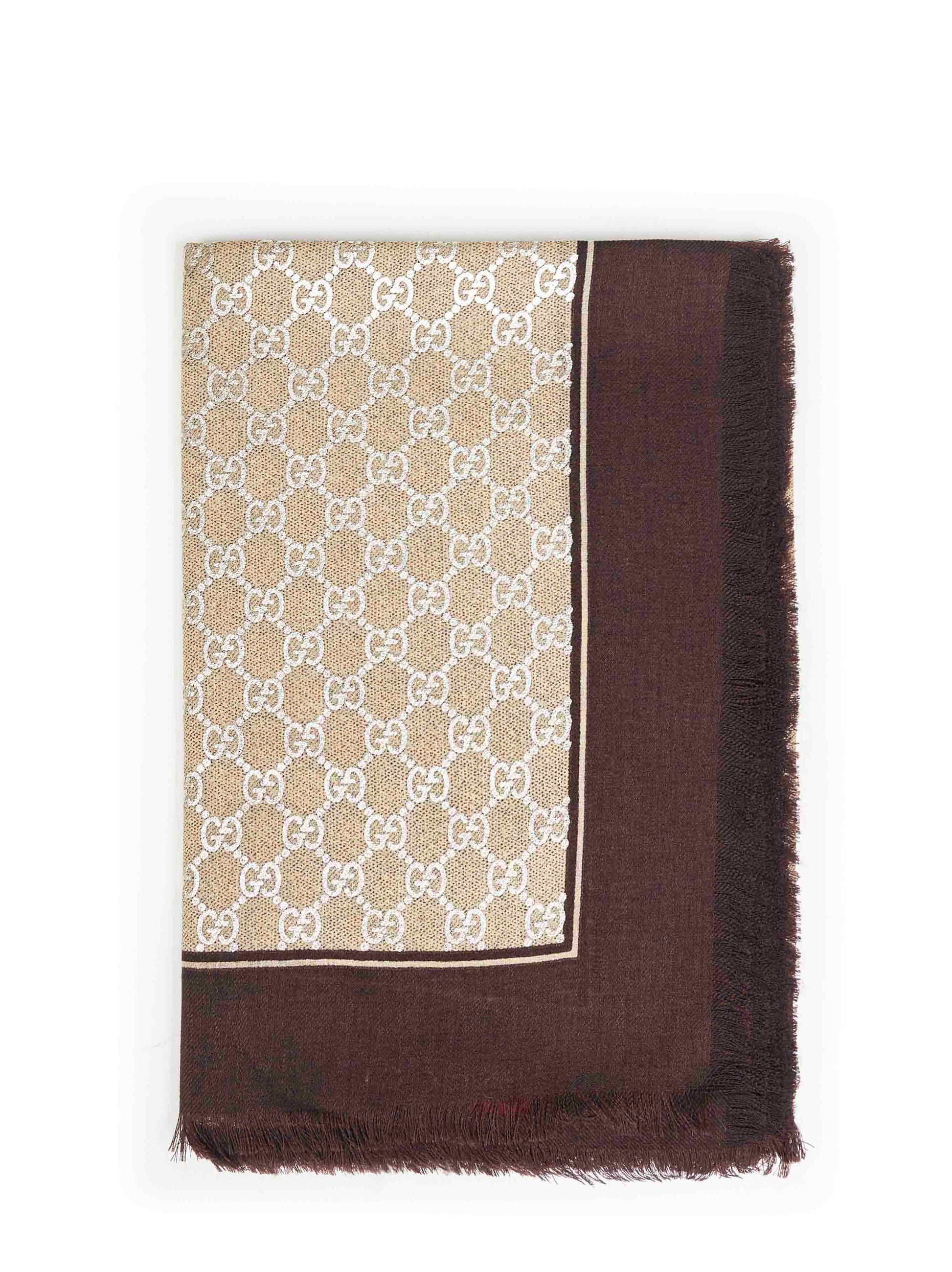 Gucci Women Brown Laminated Gg Wool Shawl GUCCI