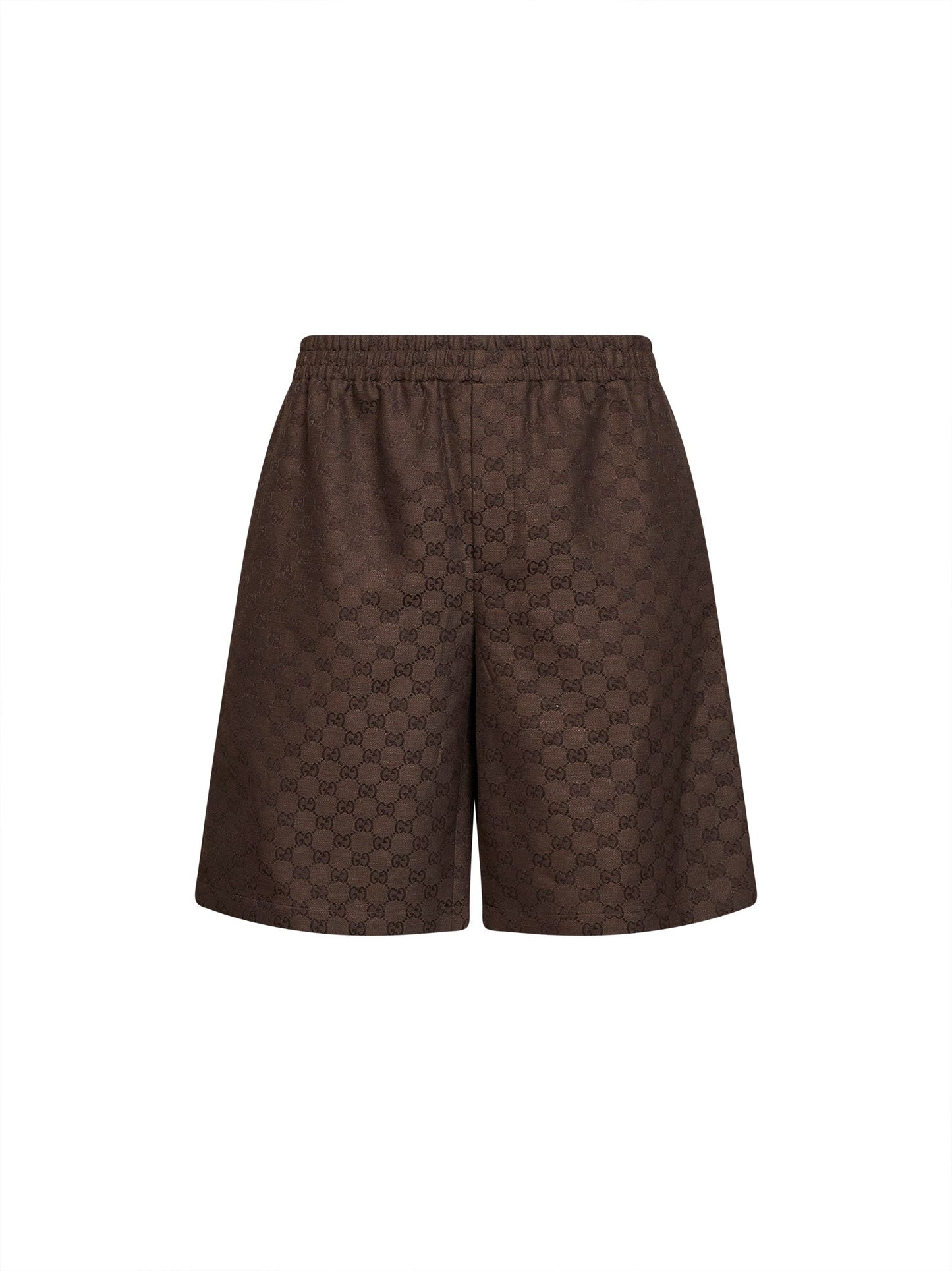 Gucci Men Brown Linen Blend Gg Canvas Shorts GUCCI