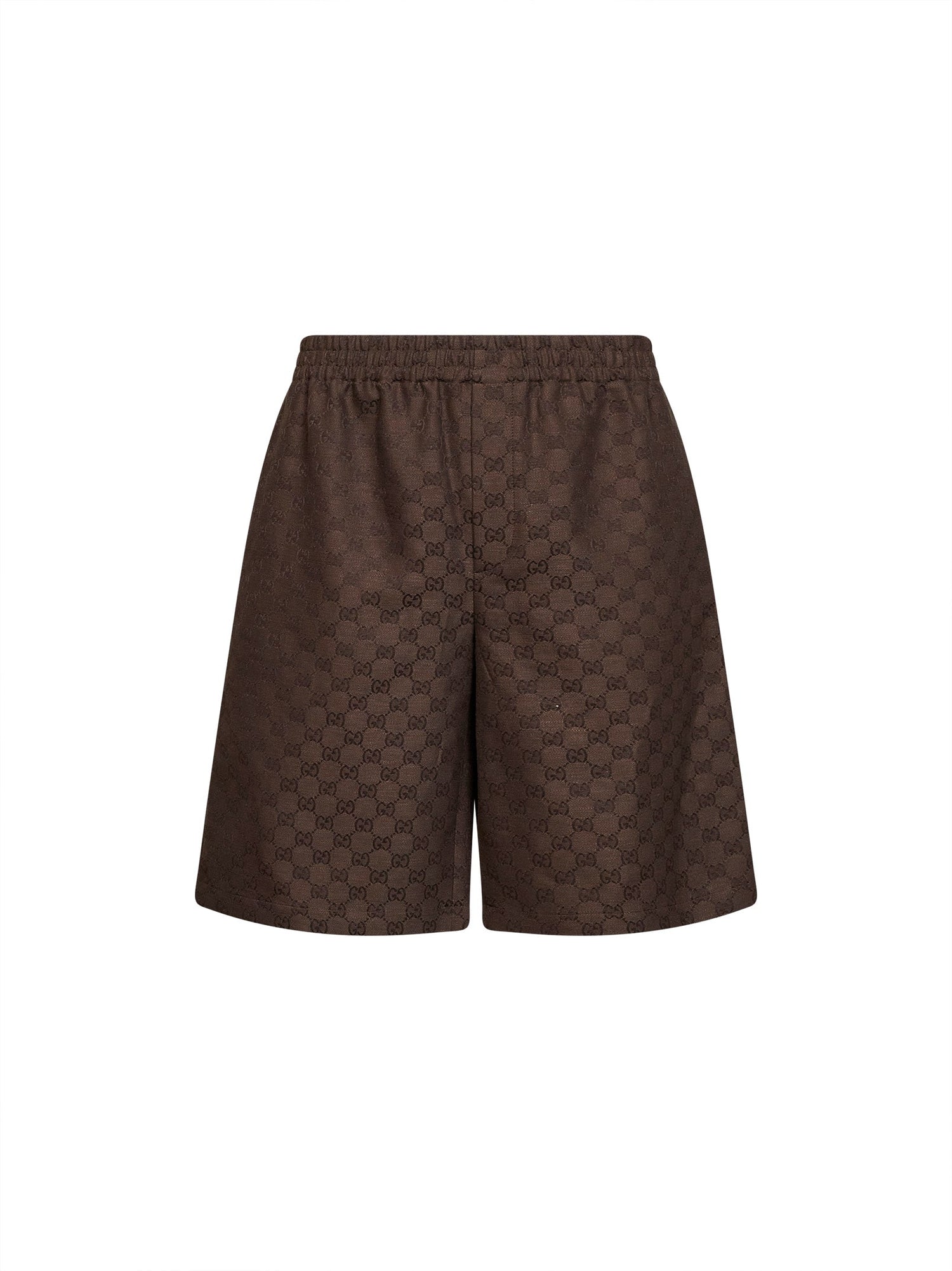 Gucci Men Brown Linen Blend Gg Canvas Shorts GUCCI
