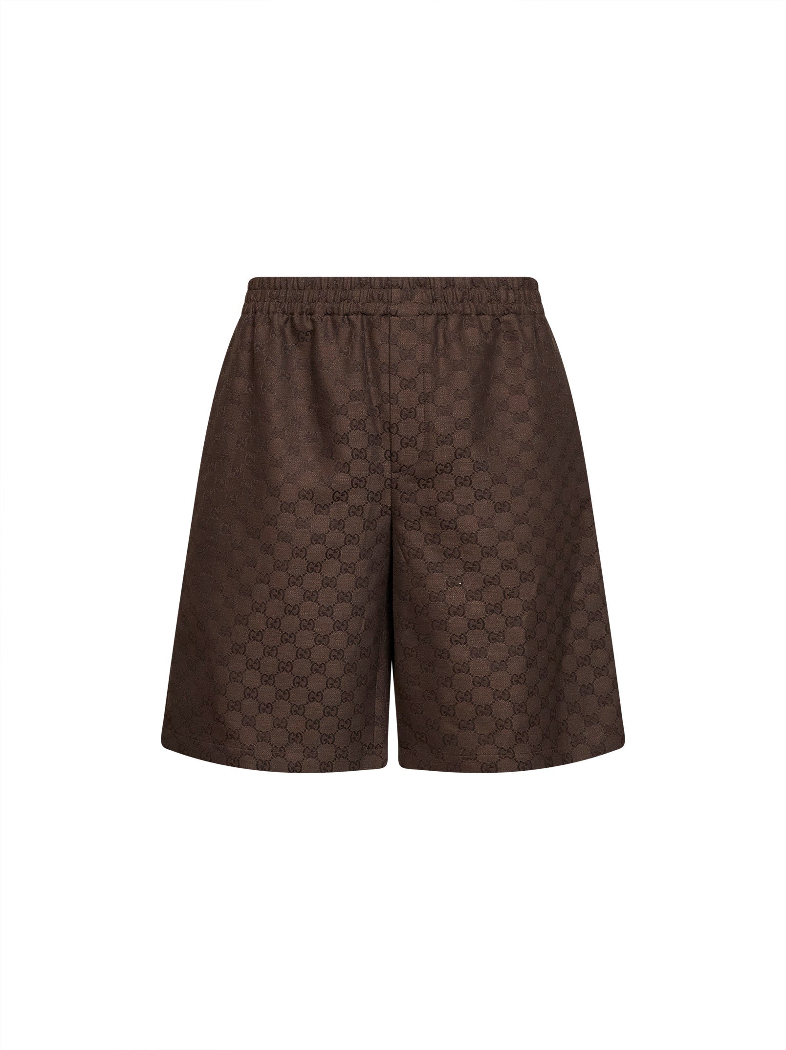 Gucci Men Brown Linen Blend Gg Canvas Shorts GUCCI