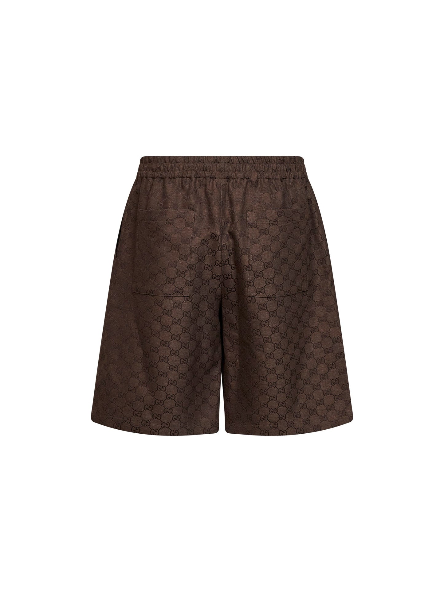 Gucci Men Brown Linen Blend Gg Canvas Shorts GUCCI