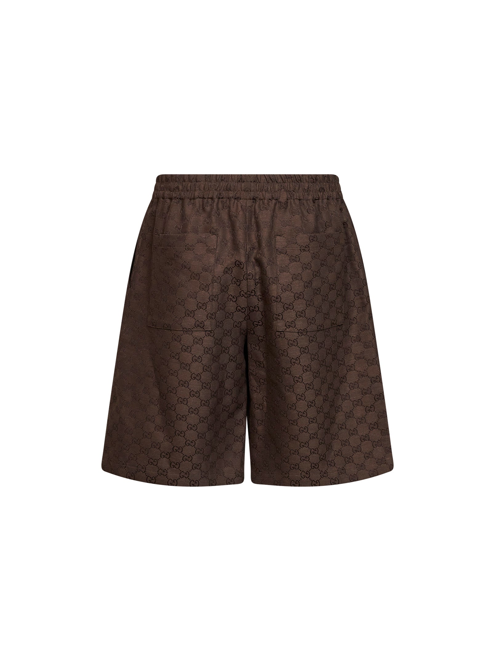 Gucci Men Brown Linen Blend Gg Canvas Shorts GUCCI