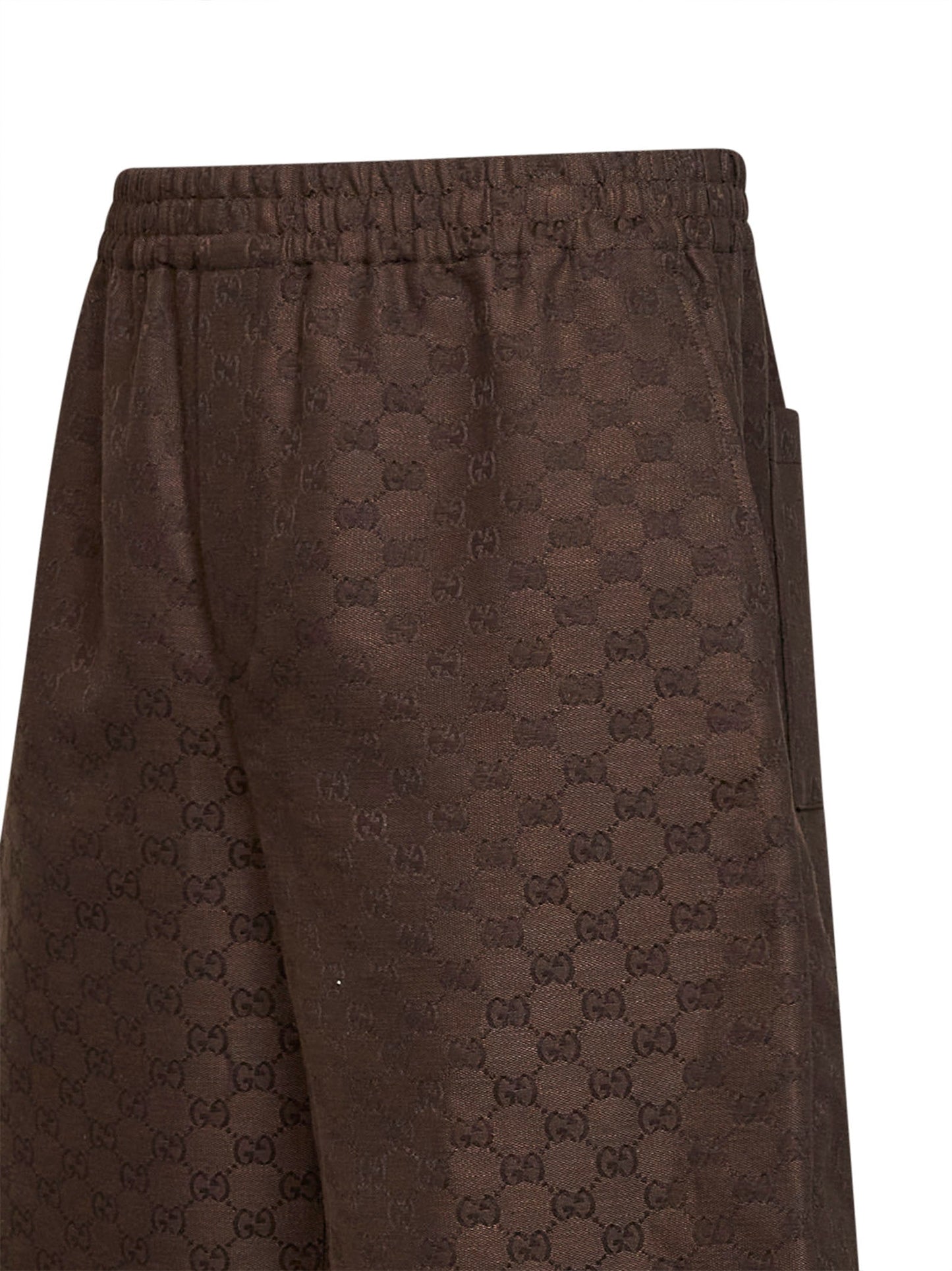 Gucci Men Brown Linen Blend Gg Canvas Shorts GUCCI