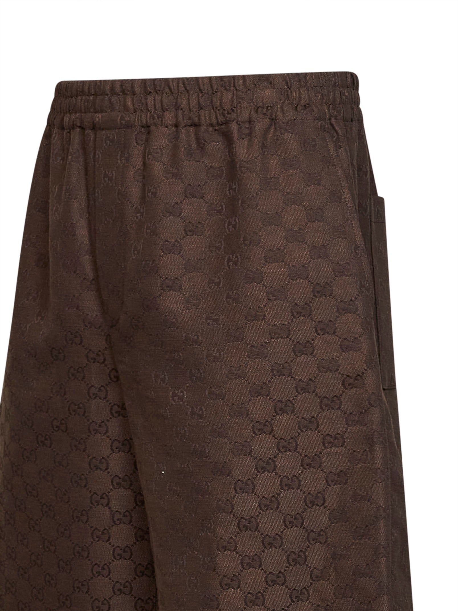 Gucci Men Brown Linen Blend Gg Canvas Shorts GUCCI
