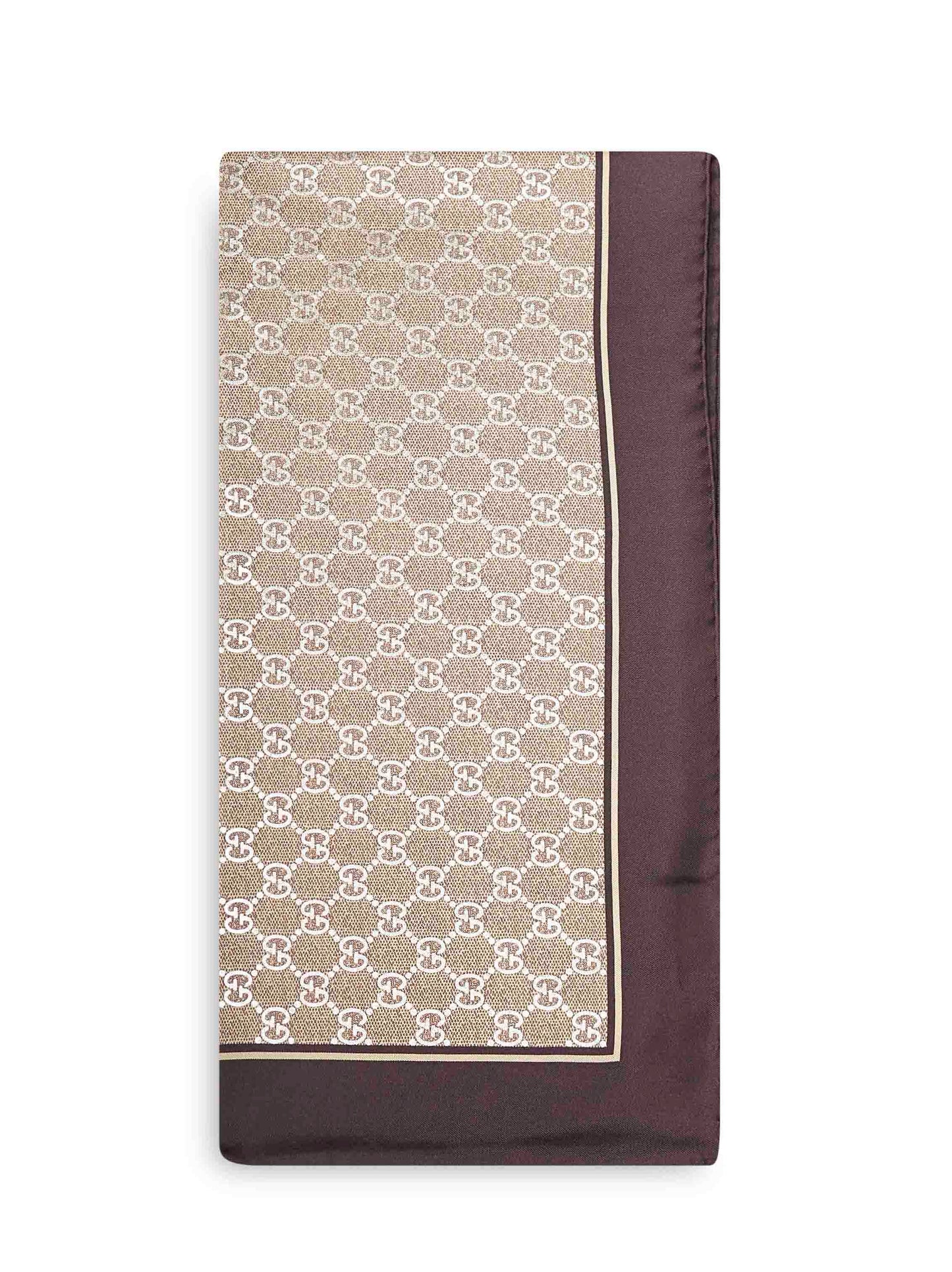 Gucci Women Brown Laminated Printed Silk Twill Carré GUCCI