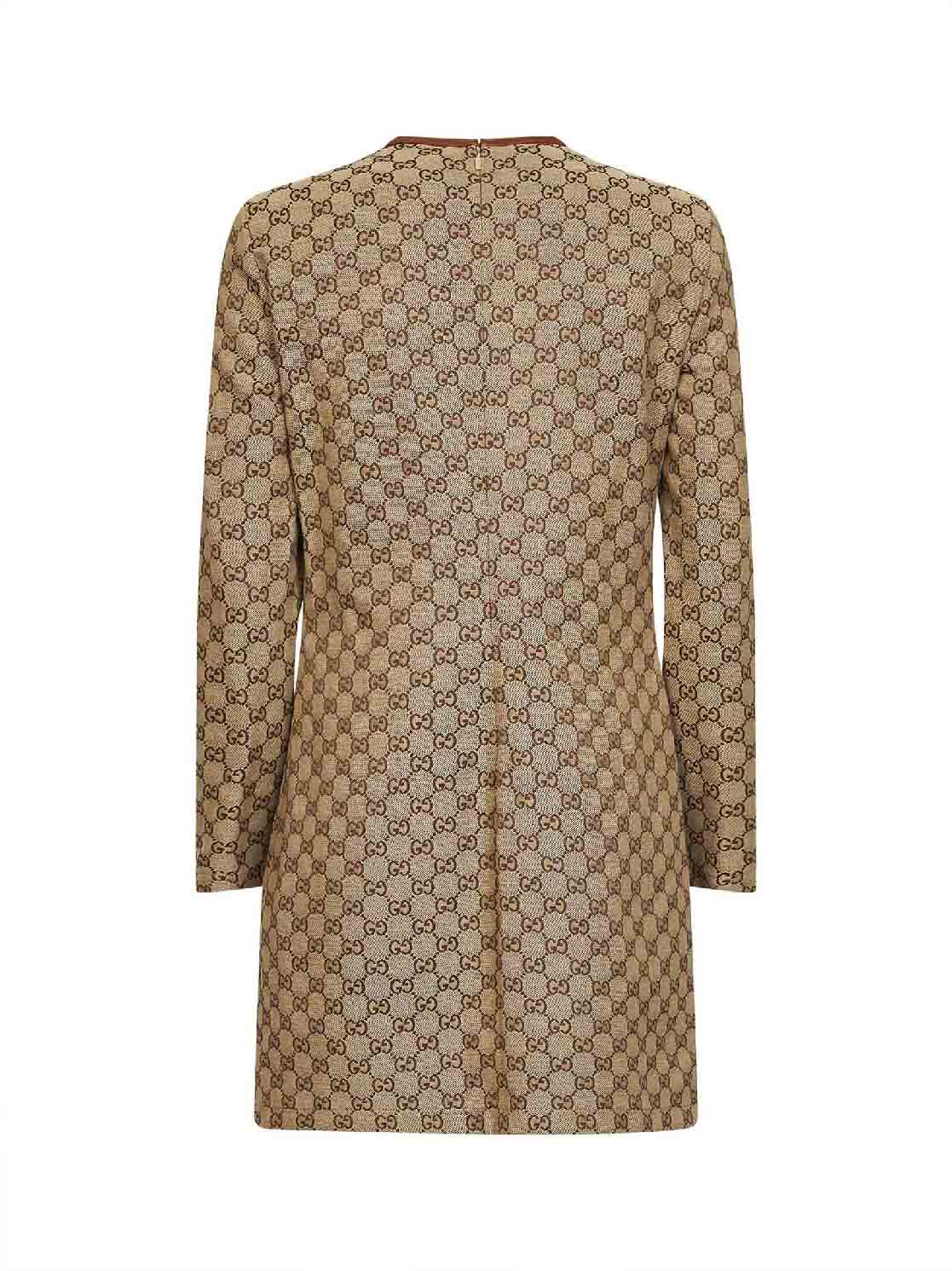 Gucci Women Camel And Dark Brown Gg Canvas Mini Dress With Horsebit GUCCI