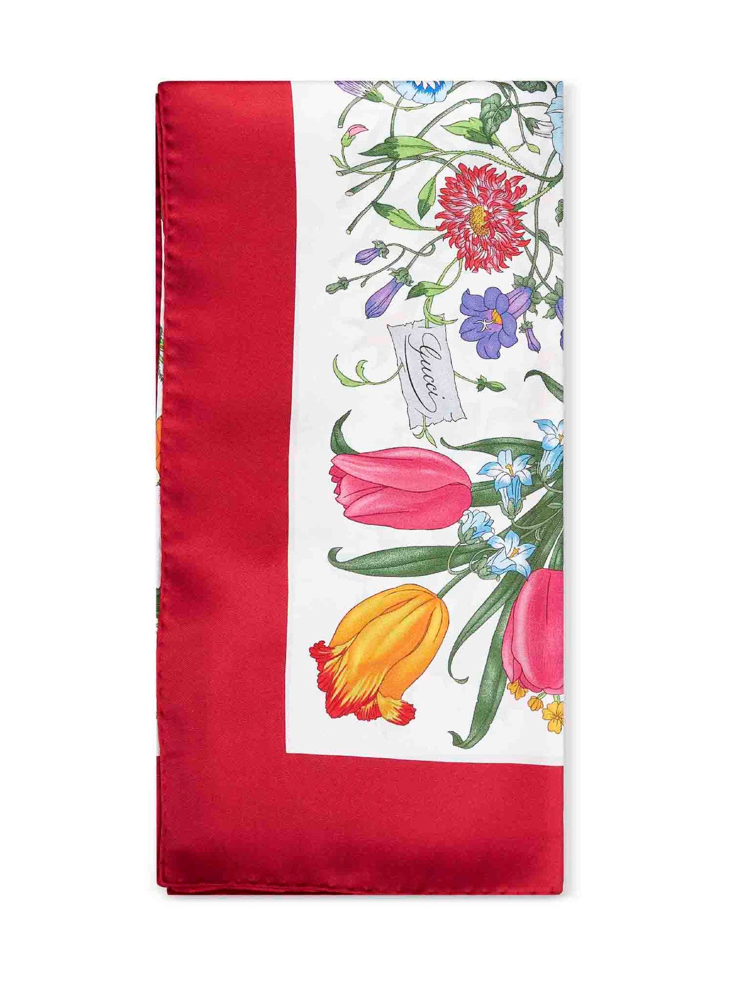 Gucci Women Off-White And Red Printed Silk Twill Scarf GUCCI