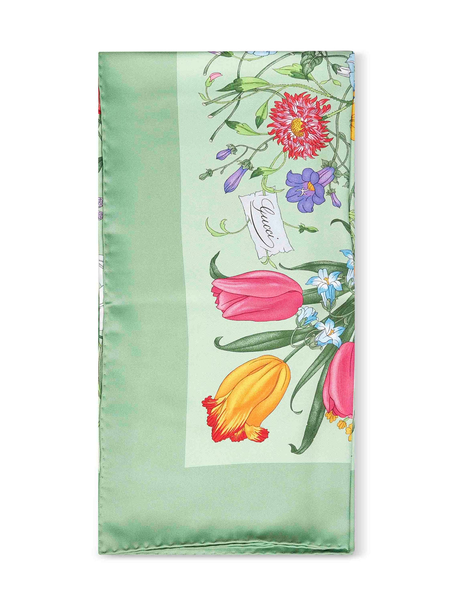 Gucci Women Green Printed Silk Twill Scarf GUCCI