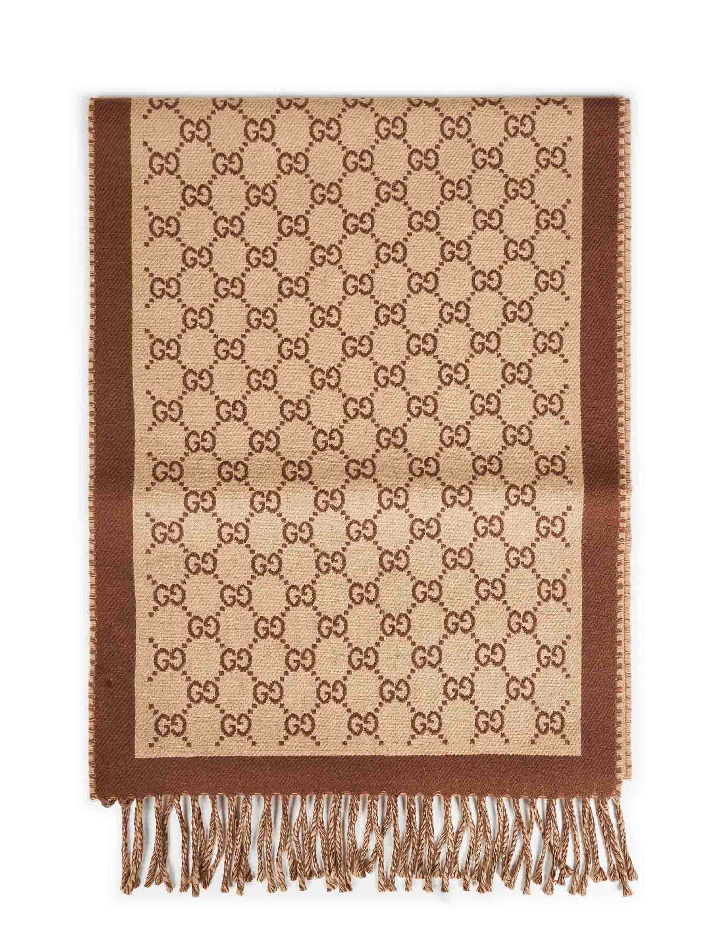 Gucci Women Beige And Brown Gg Wool Scarf GUCCI