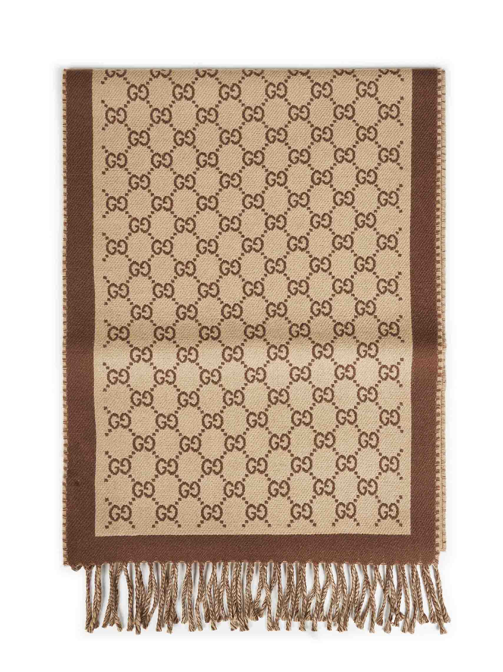 Gucci Women Beige And Brown Gg Wool Scarf GUCCI