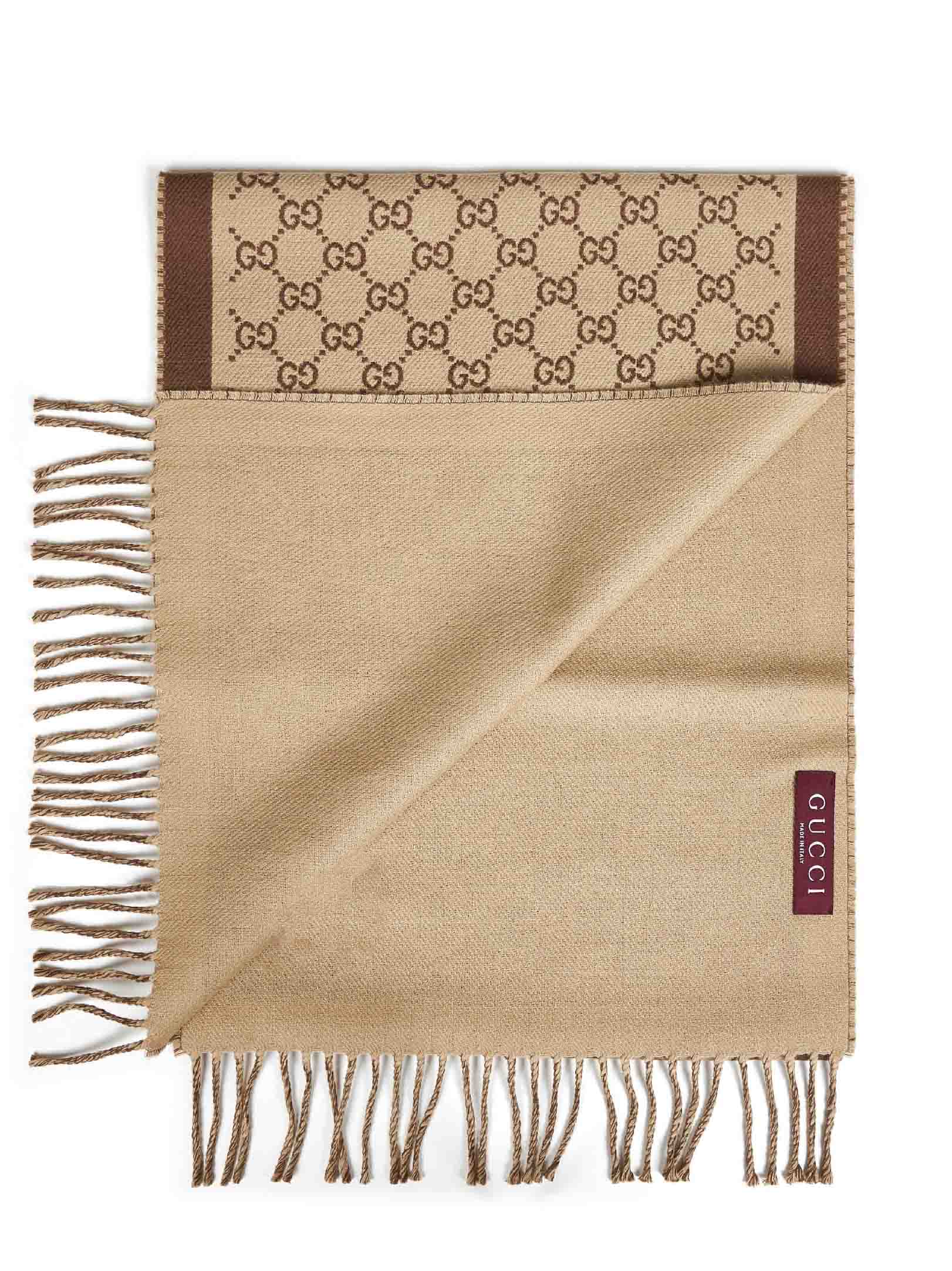 Gucci Women Beige And Brown Gg Wool Scarf GUCCI