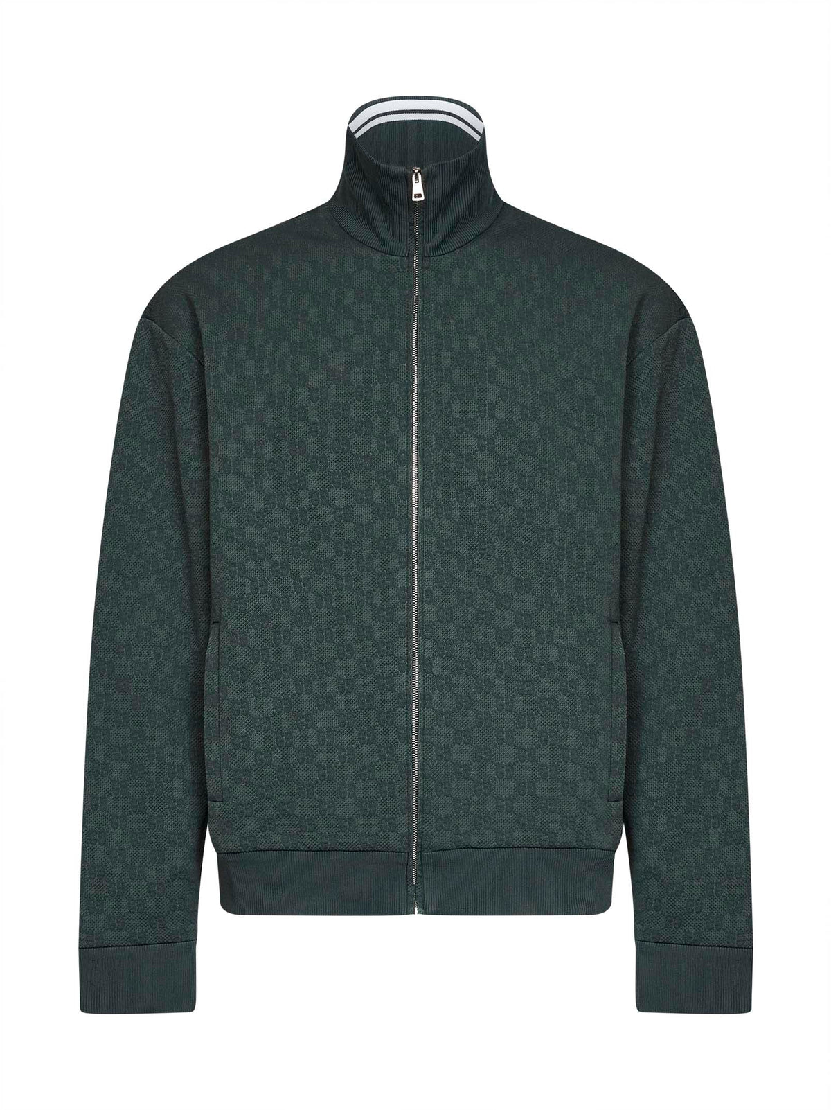 Gucci Men Dark Green Technical Gg Jersey Zipped Tracktop GUCCI
