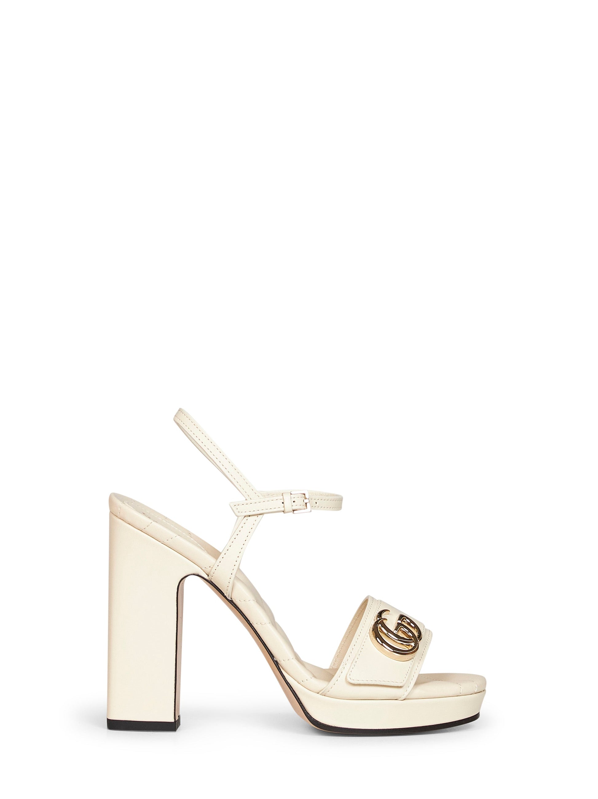Gucci Women Ivory Leather Platform Sandals With Double G GUCCI
