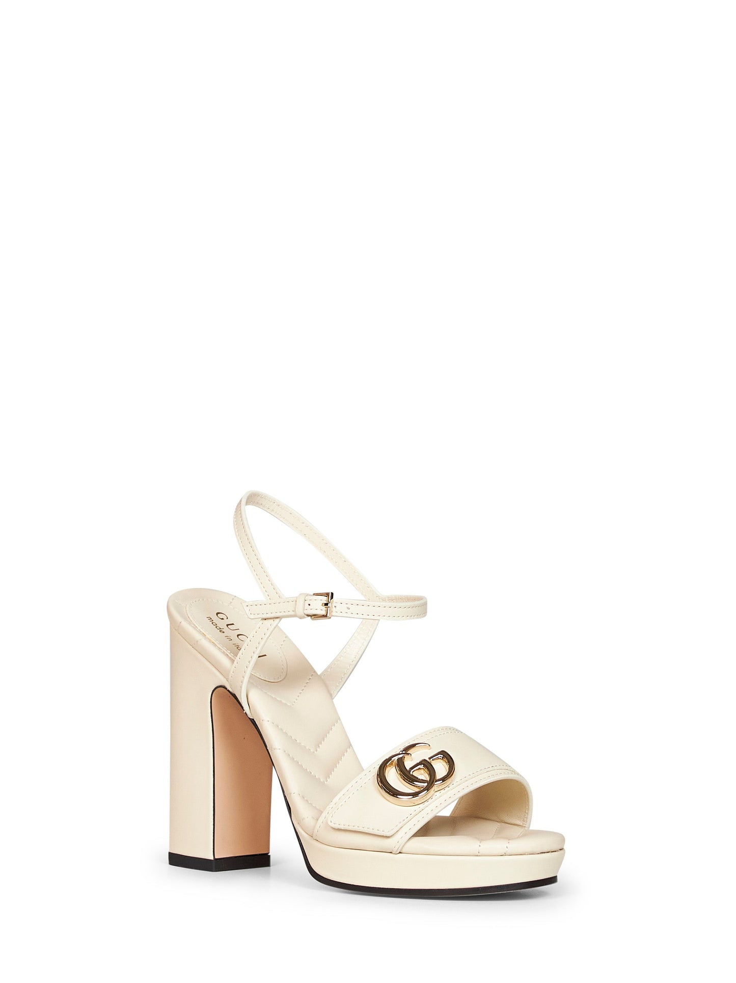 Gucci Women Ivory Leather Platform Sandals With Double G GUCCI