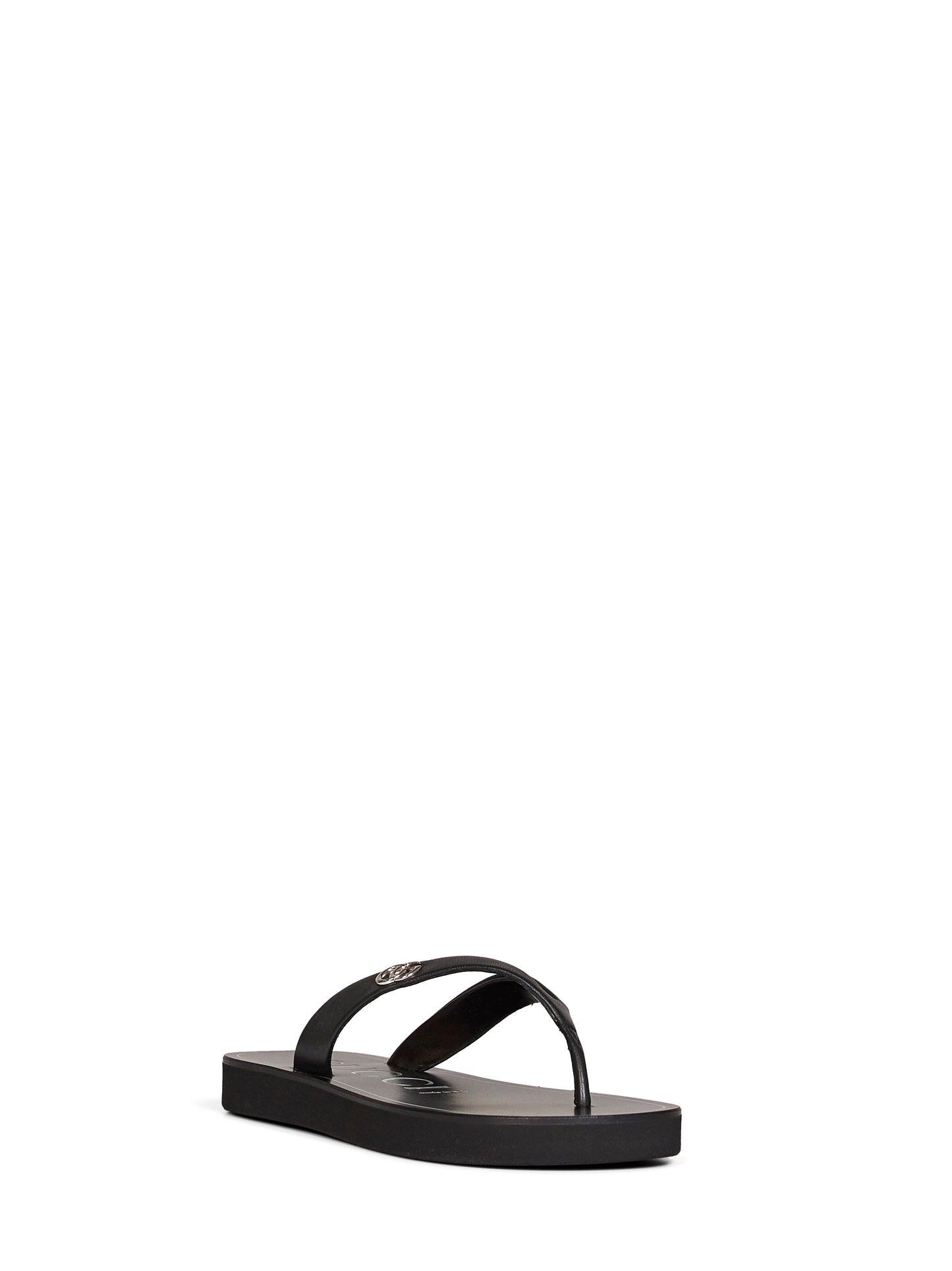Gucci Women Black Nappa Leather Platform Thong Sandals With Double G GUCCI