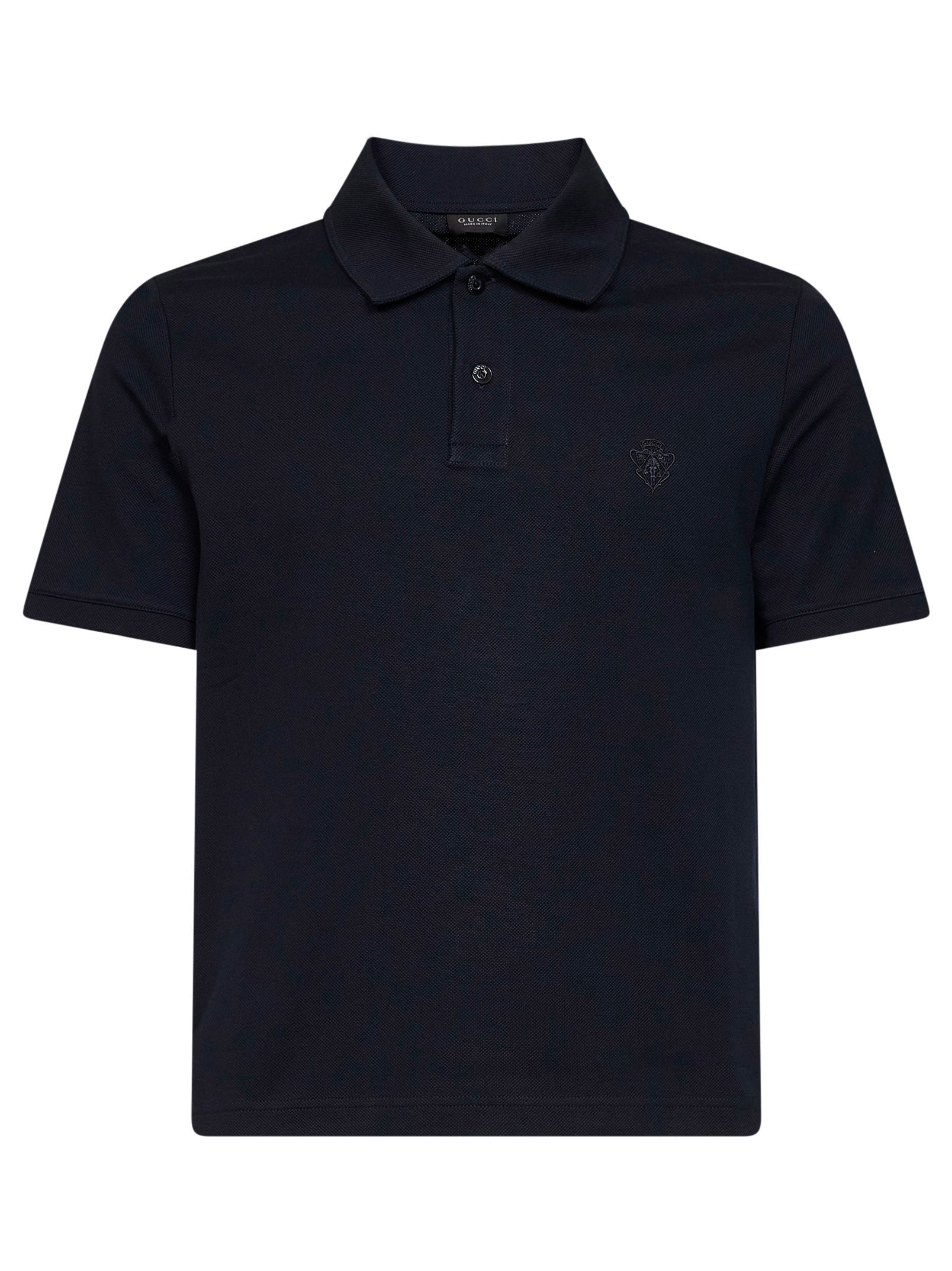 Gucci Men Blue Cotton Pique Embroidered Polo Shirt GUCCI