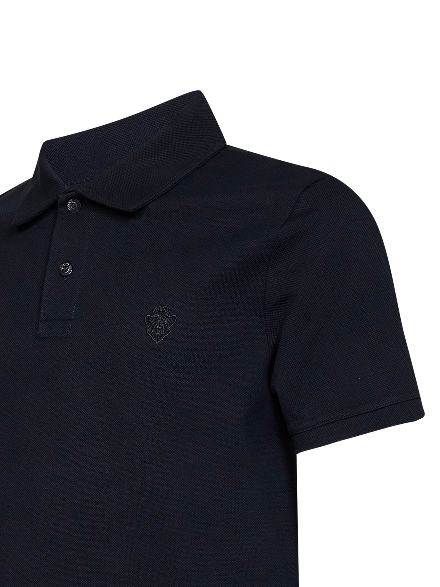 Gucci Men Blue Cotton Pique Embroidered Polo Shirt GUCCI