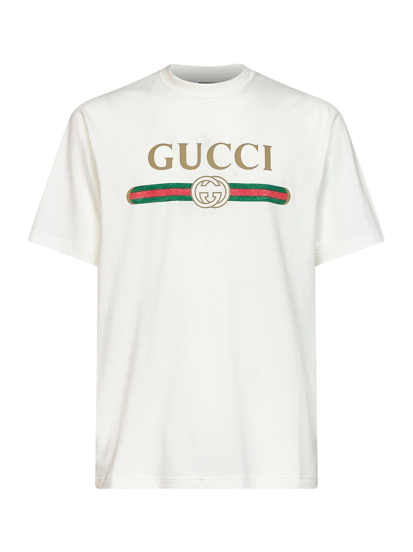 Gucci Men Chalk Printed Silk Blend Jersey T-Shirt GUCCI