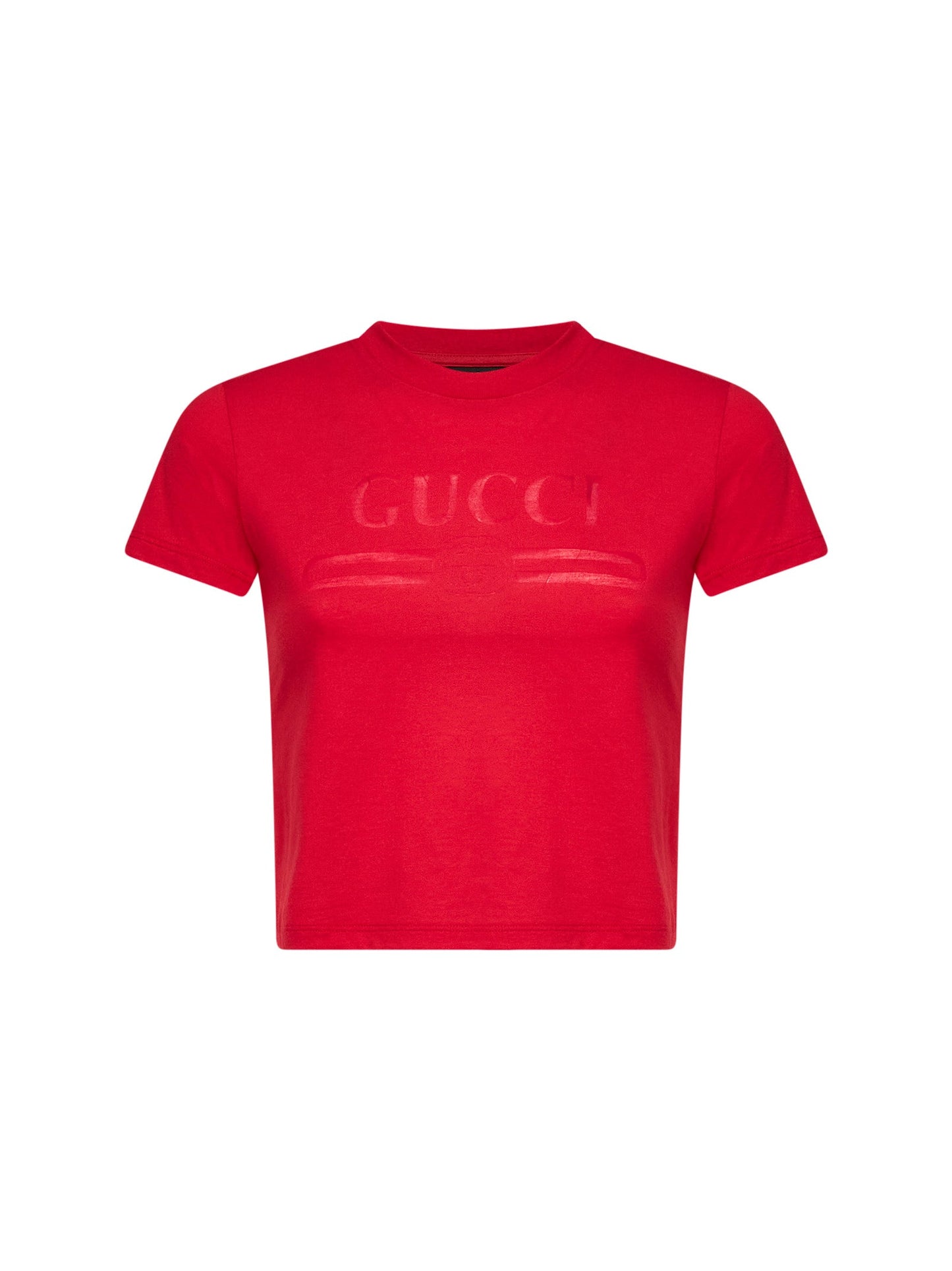 Gucci Women Red Jersey Cropped T-Shirt With Devoré Detail GUCCI