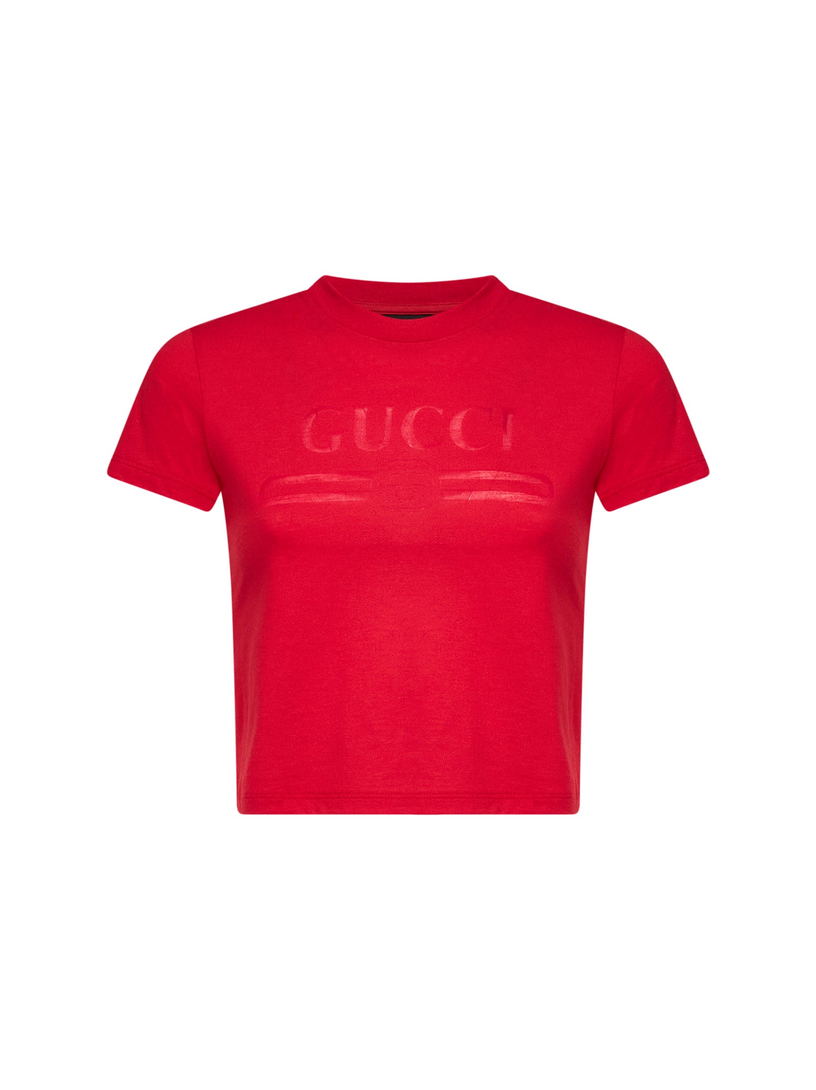 Gucci Women Red Jersey Cropped T-Shirt With Devoré Detail GUCCI