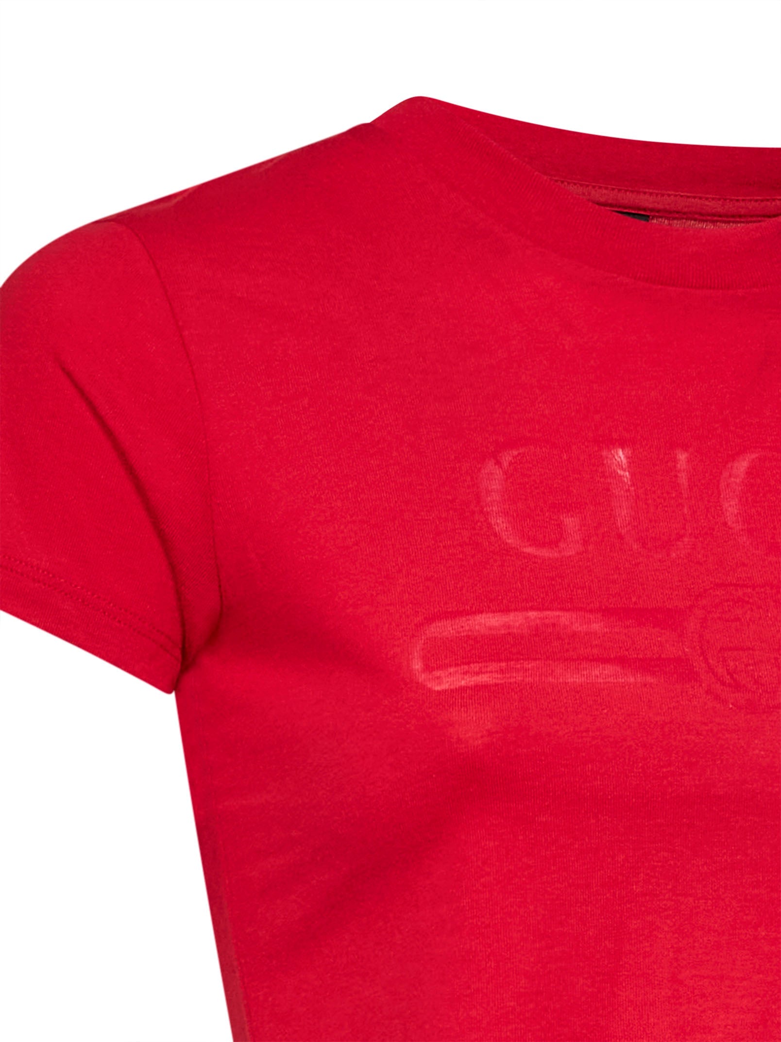 Gucci Women Red Jersey Cropped T-Shirt With Devoré Detail GUCCI
