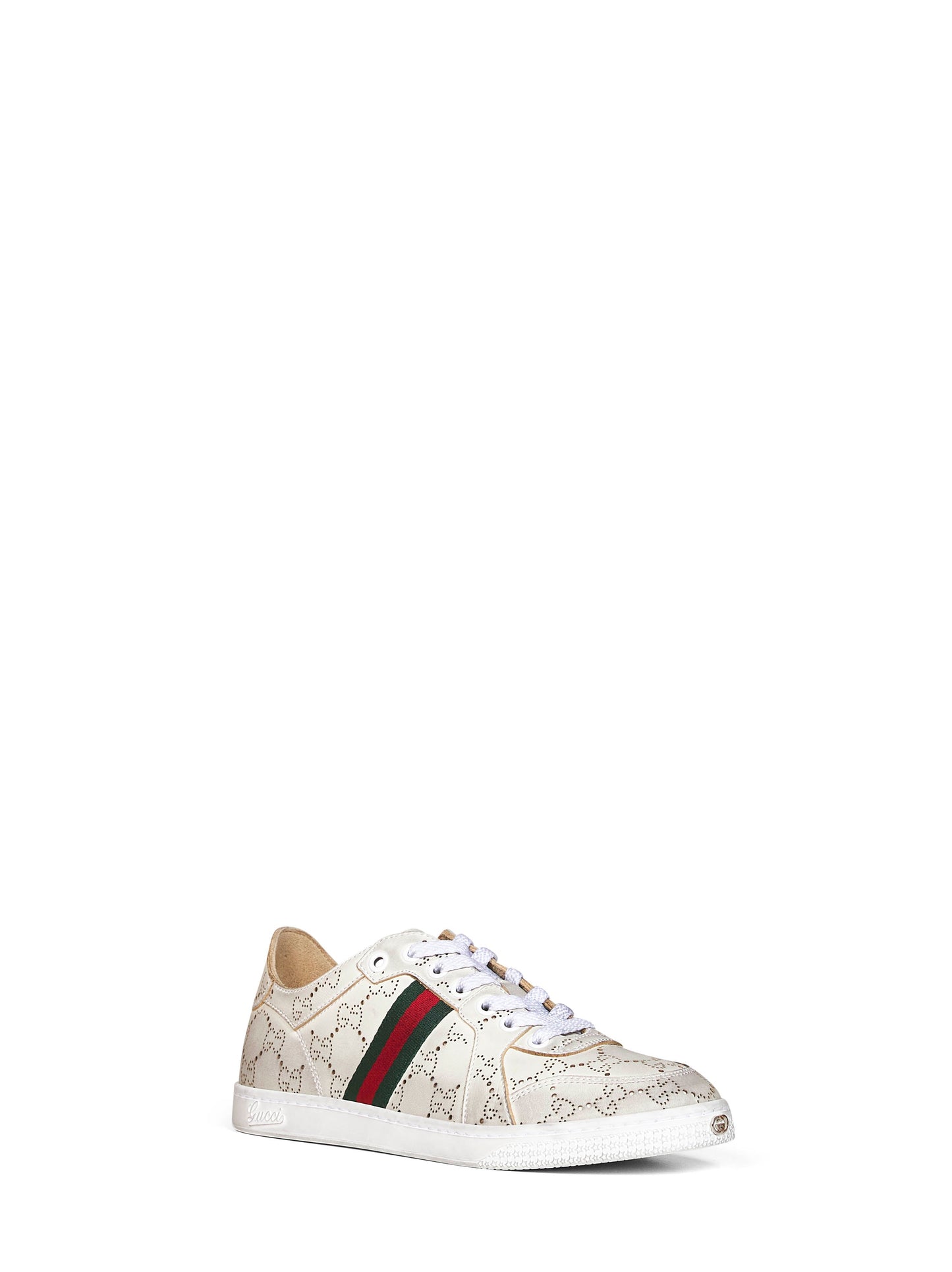 Gucci Women White Laser-Cut Gg Leather Stretch Low-Top Sneakers GUCCI