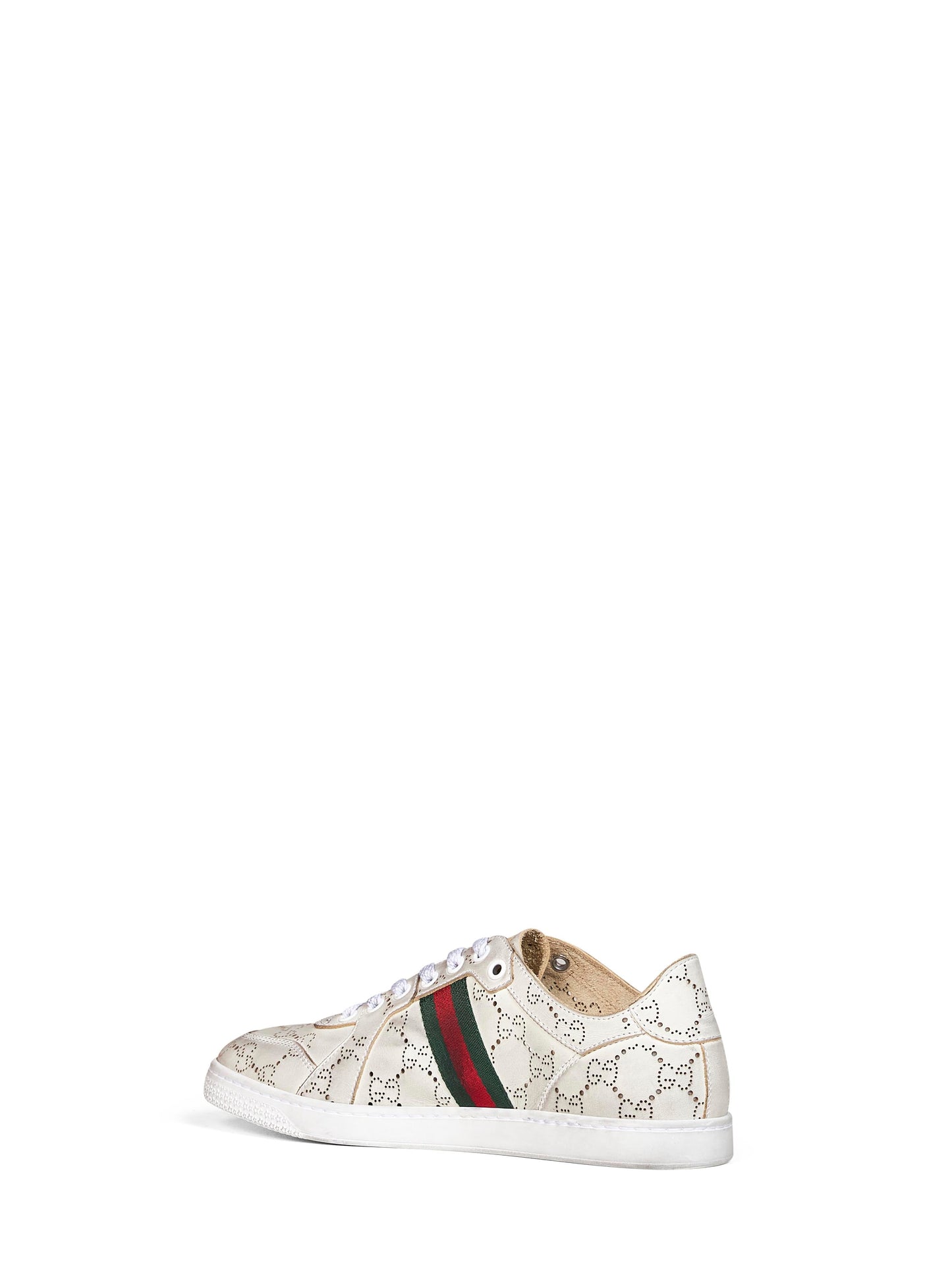 Gucci Women White Laser-Cut Gg Leather Stretch Low-Top Sneakers GUCCI