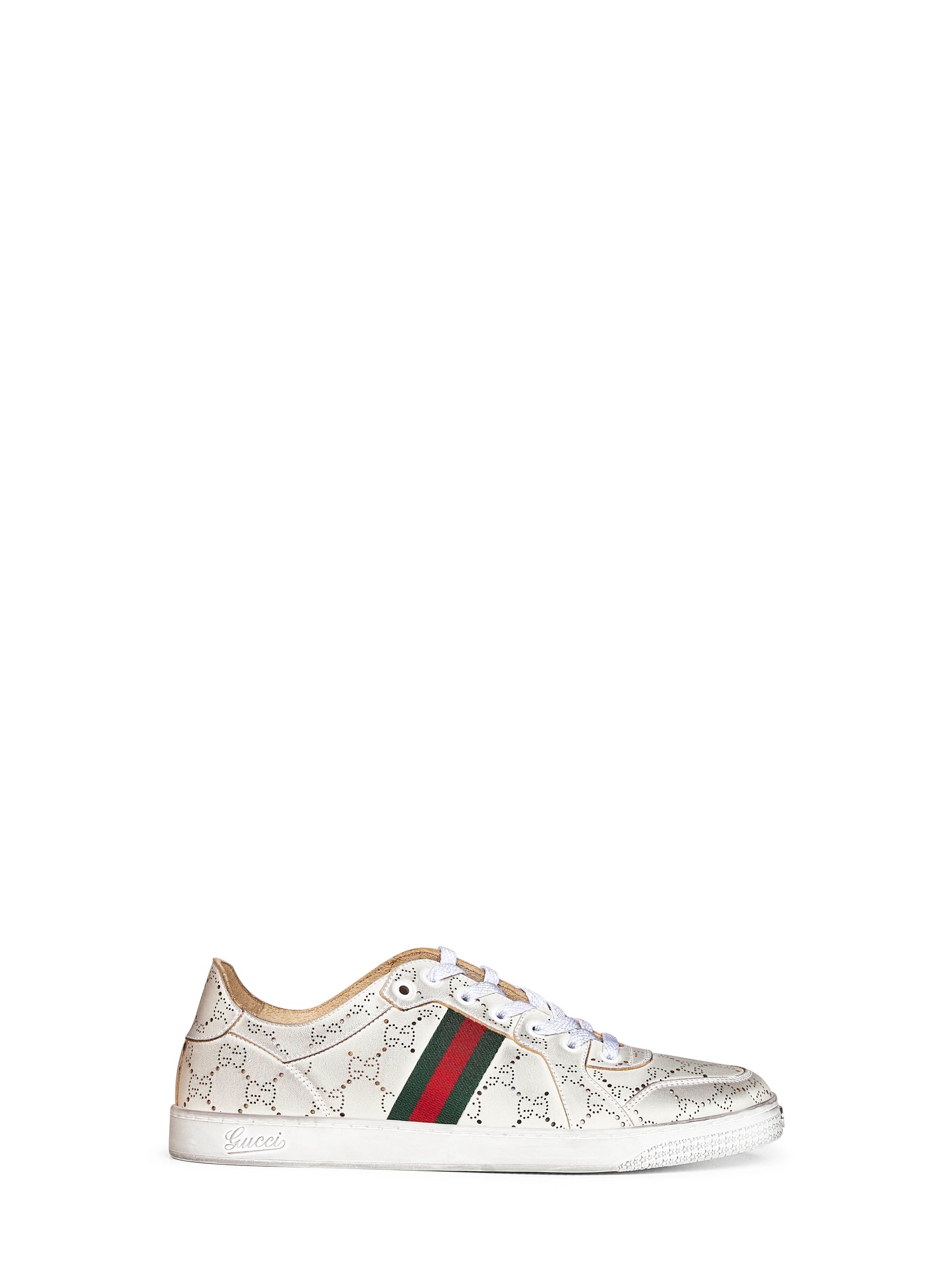 Gucci Men White Laser-Cut Gg Leather Stretch Low-Top Sneakers GUCCI