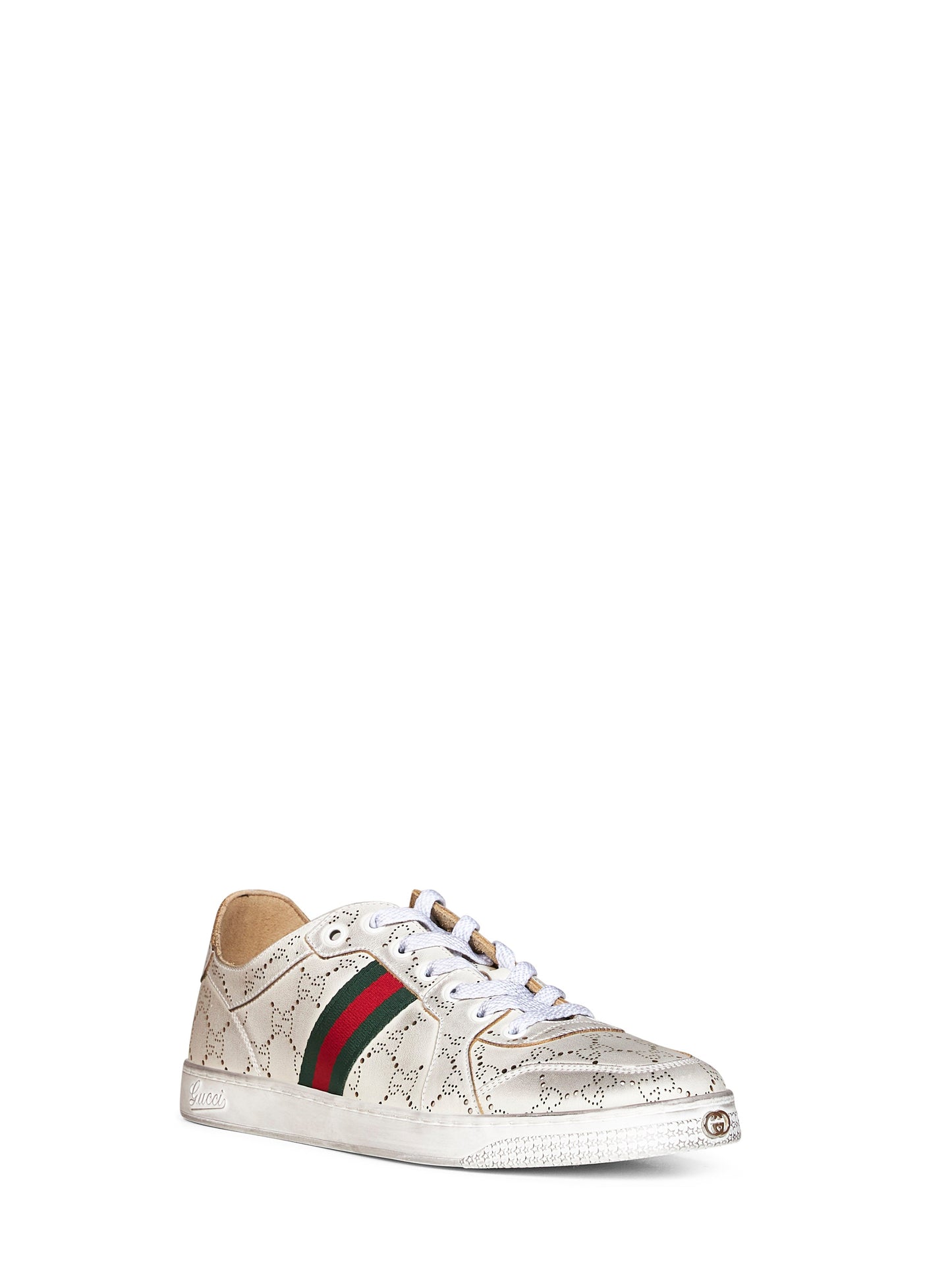 Gucci Men White Laser-Cut Gg Leather Stretch Low-Top Sneakers GUCCI