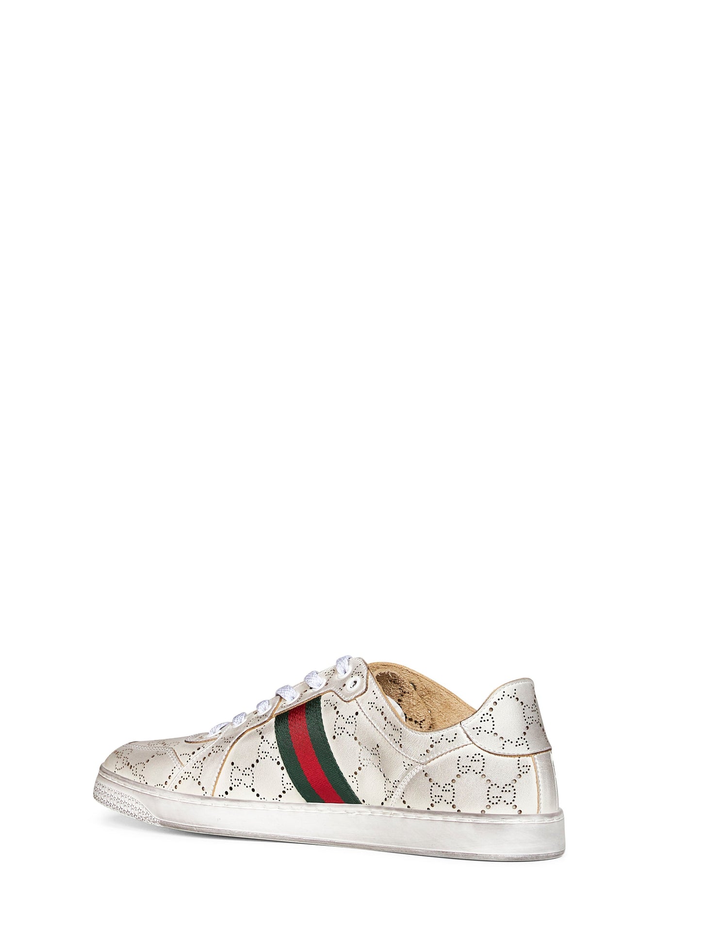 Gucci Men White Laser-Cut Gg Leather Stretch Low-Top Sneakers GUCCI