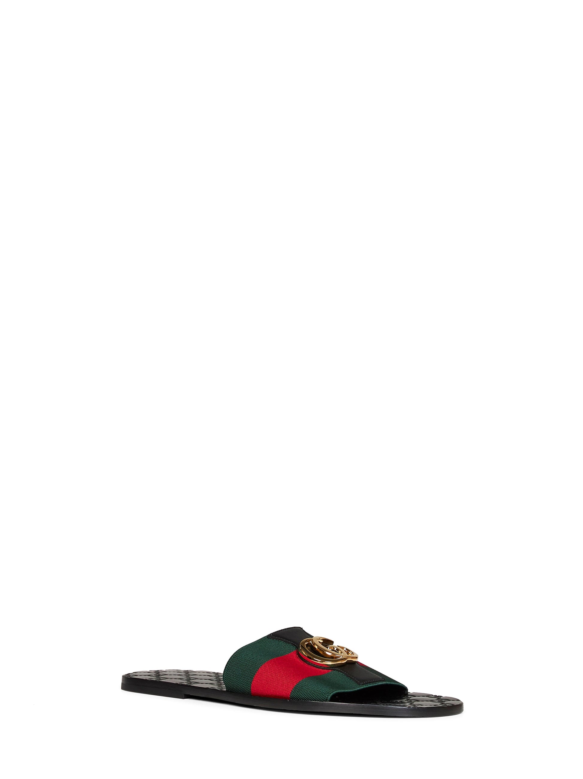 Gucci Men Web And Leather Riviera Slide Sandals GUCCI