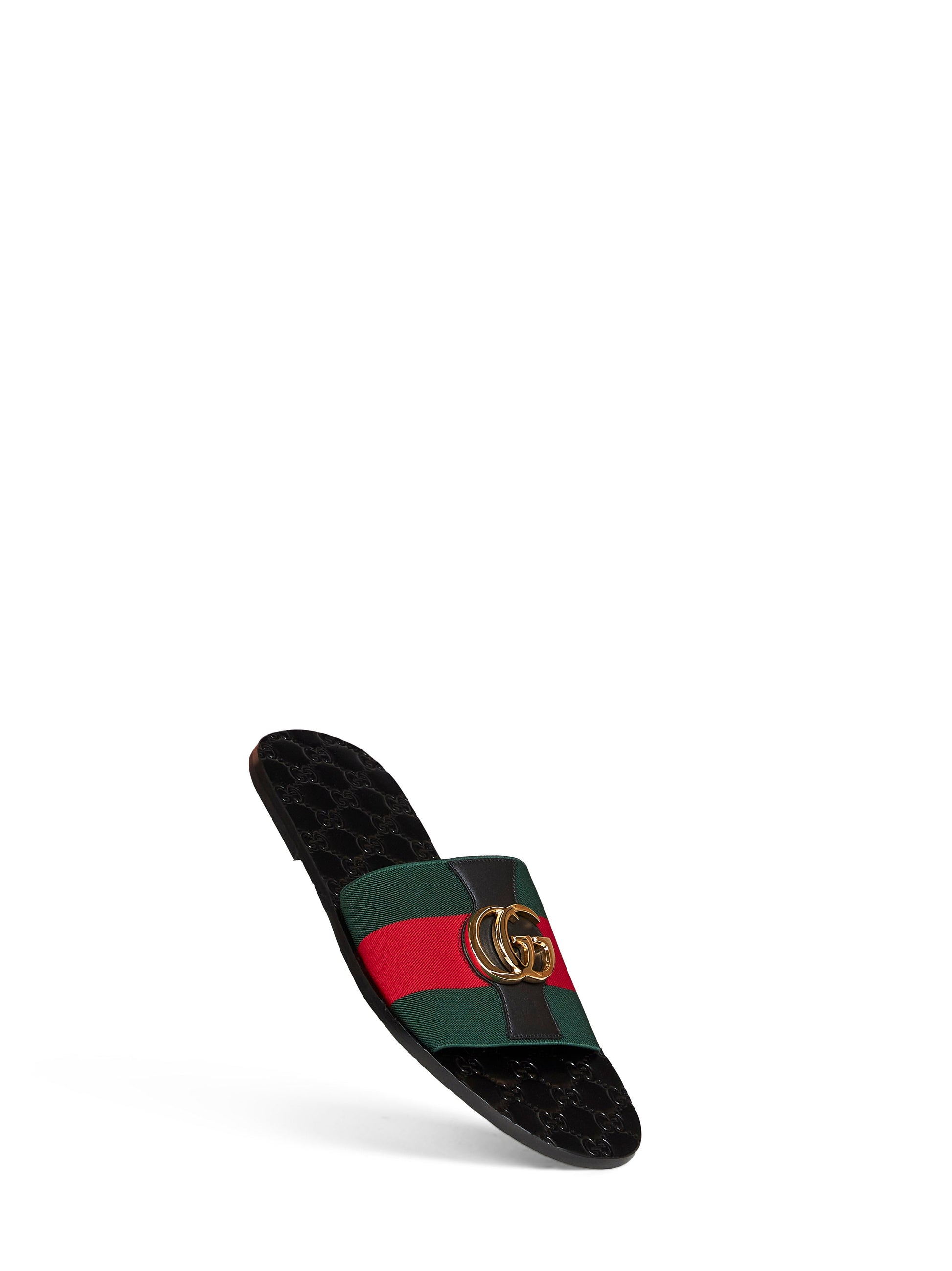 Gucci Men Web And Leather Riviera Slide Sandals GUCCI