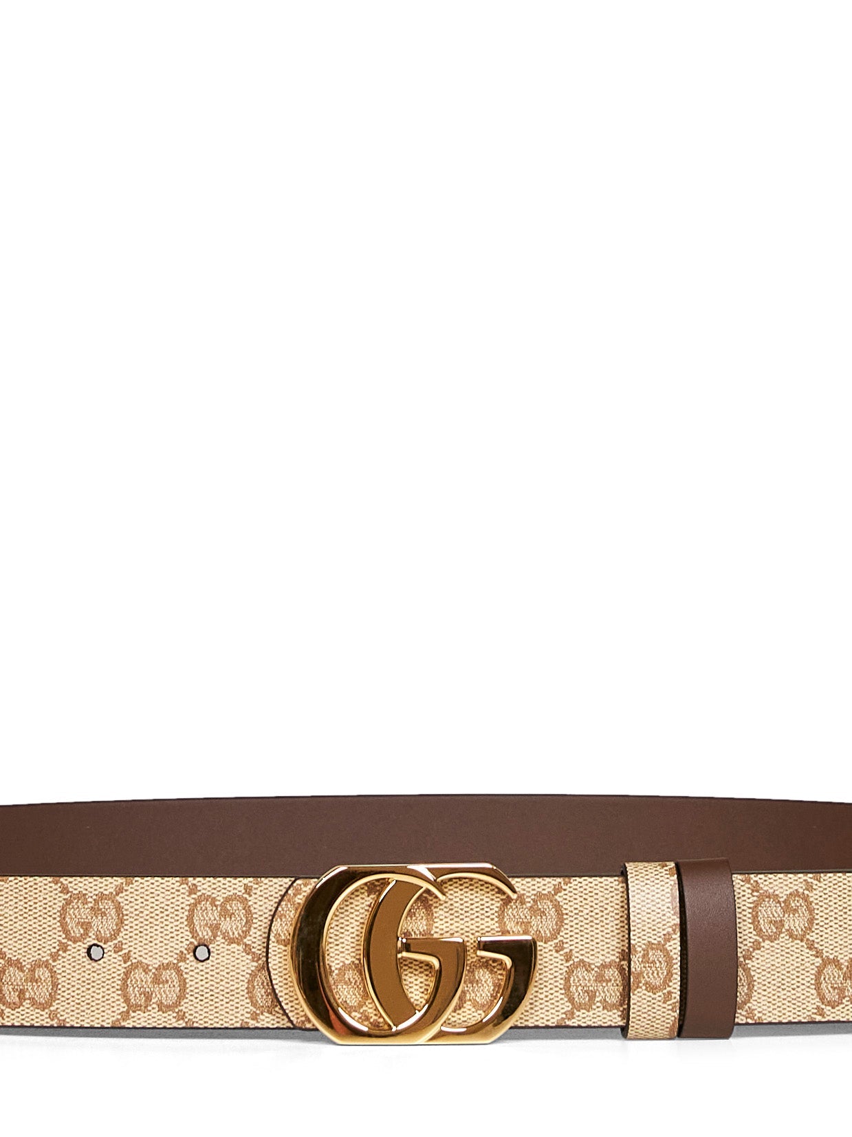 Gucci Men Sand And Dark Brown Cut Gg Marmont Reversible Belt GUCCI